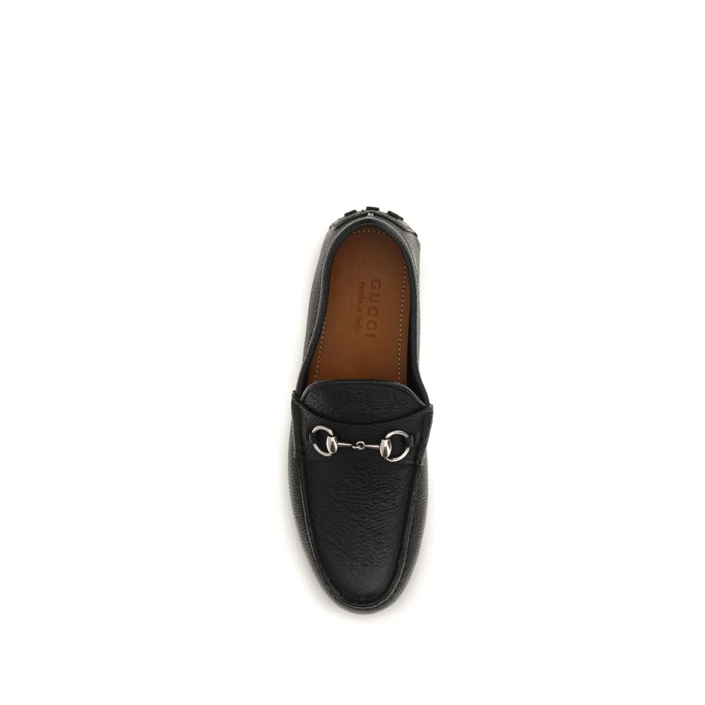 Gucci Black Calf Leather Bos Taurus Slip-On Loafers