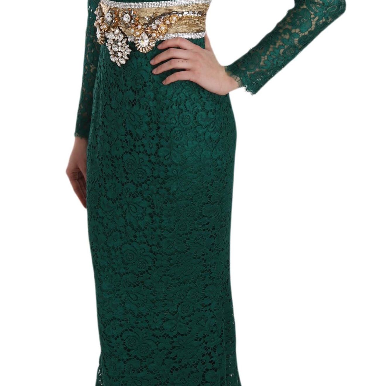 Dolce & Gabbana Crystal Gold Belt Lace Sheath Gown Dress