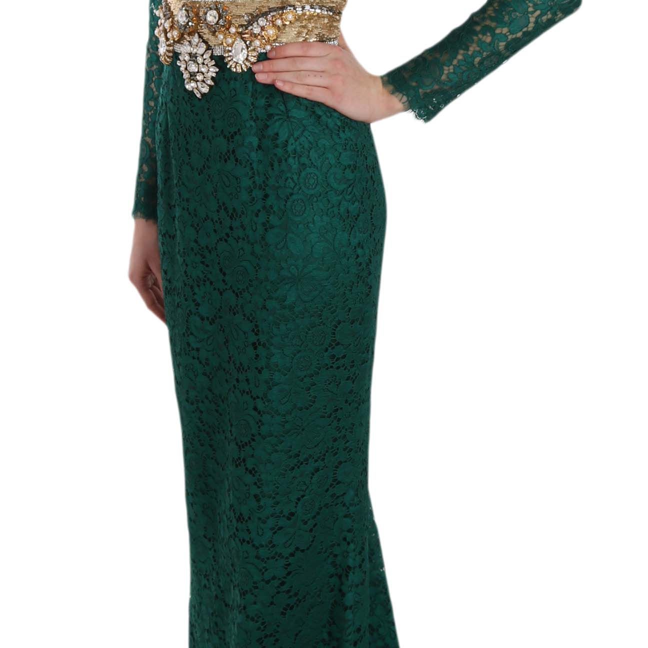 Dolce & Gabbana Crystal Gold Belt Lace Sheath Gown Dress