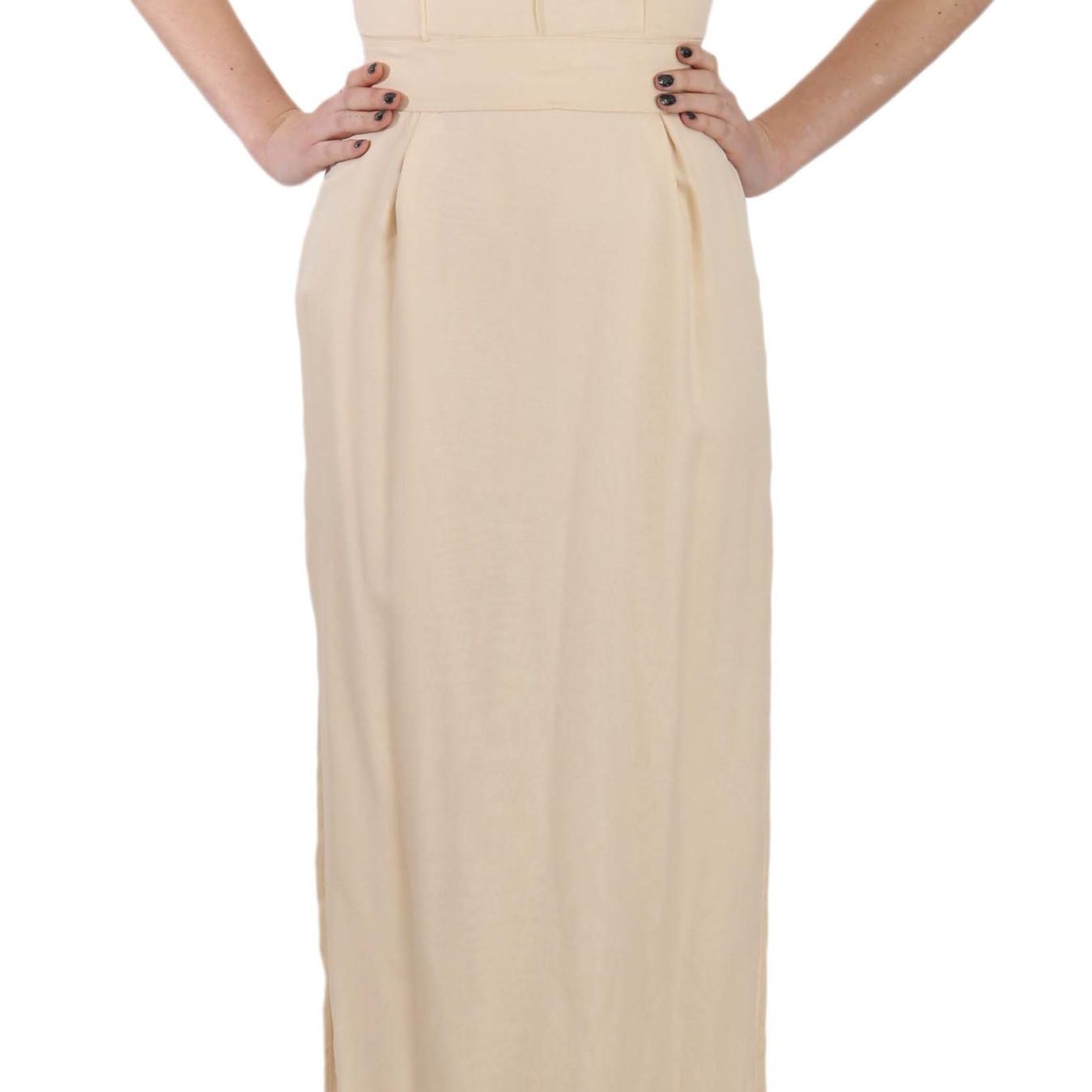 Dolce & Gabbana Beige Silk Column Cap Sleeve Gown Dress