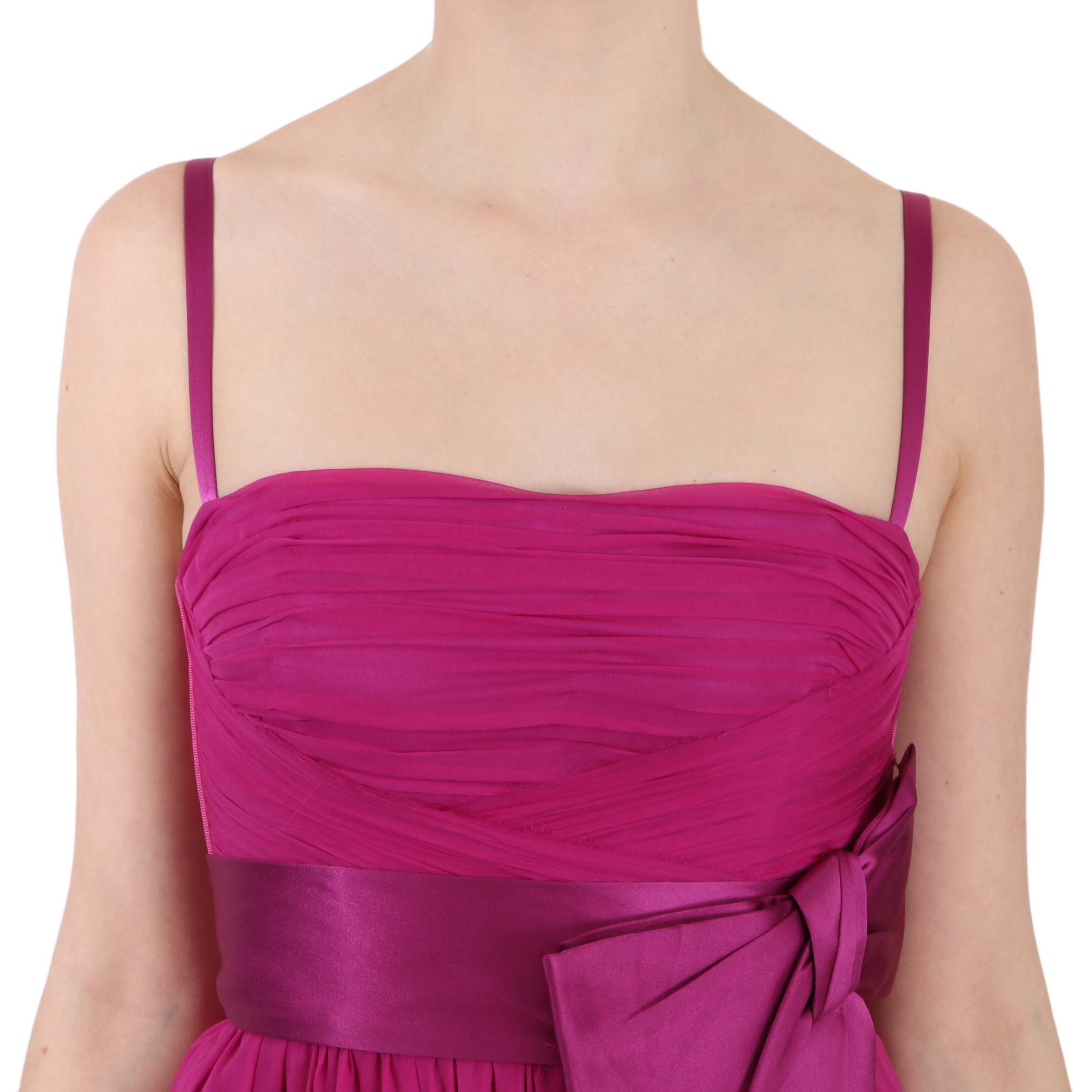 Dolce & Gabbana Fuchsia Pink Bow Silk Sleeveless Dress