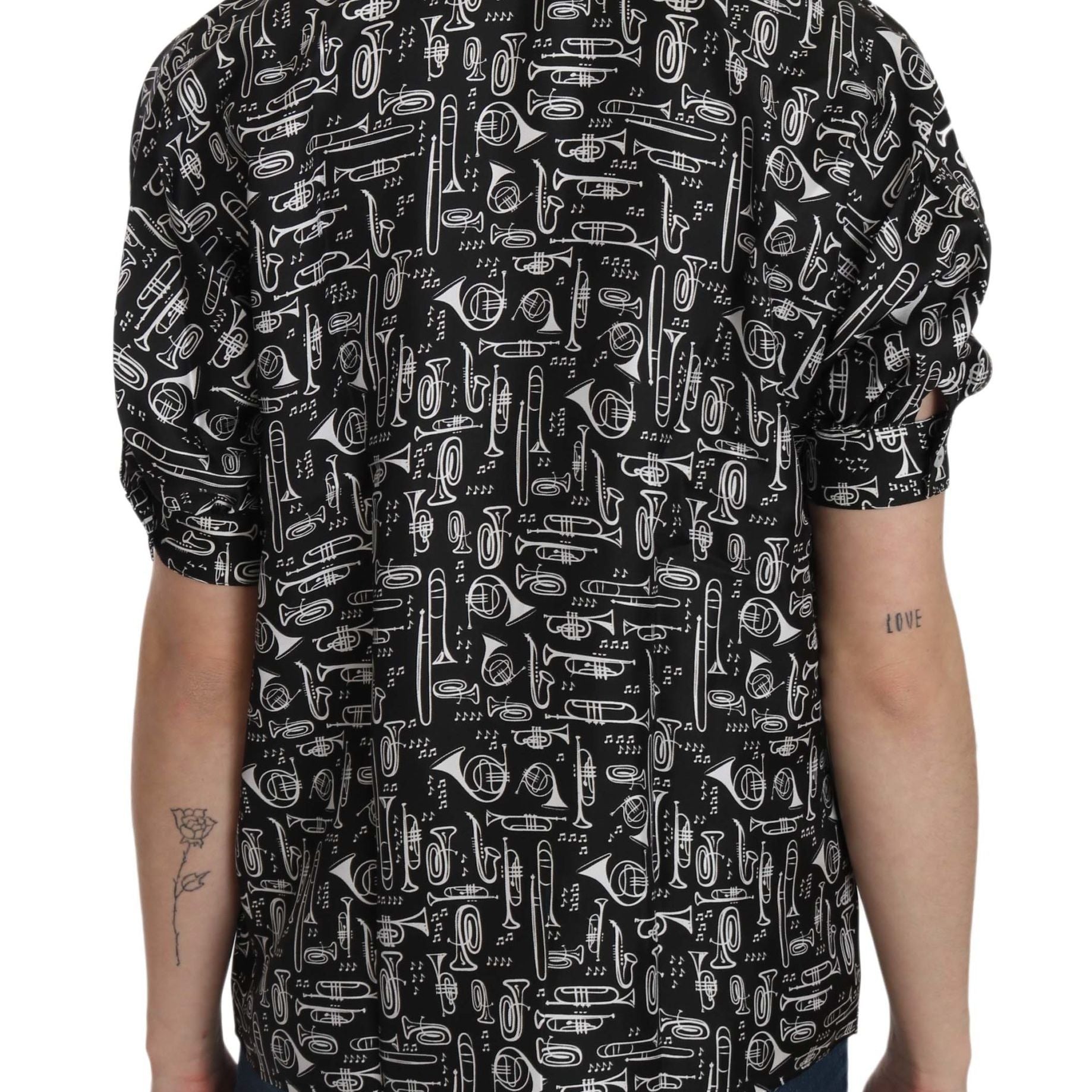 Dolce & Gabbana Black Musical Instrument Collared Blouse Shirt