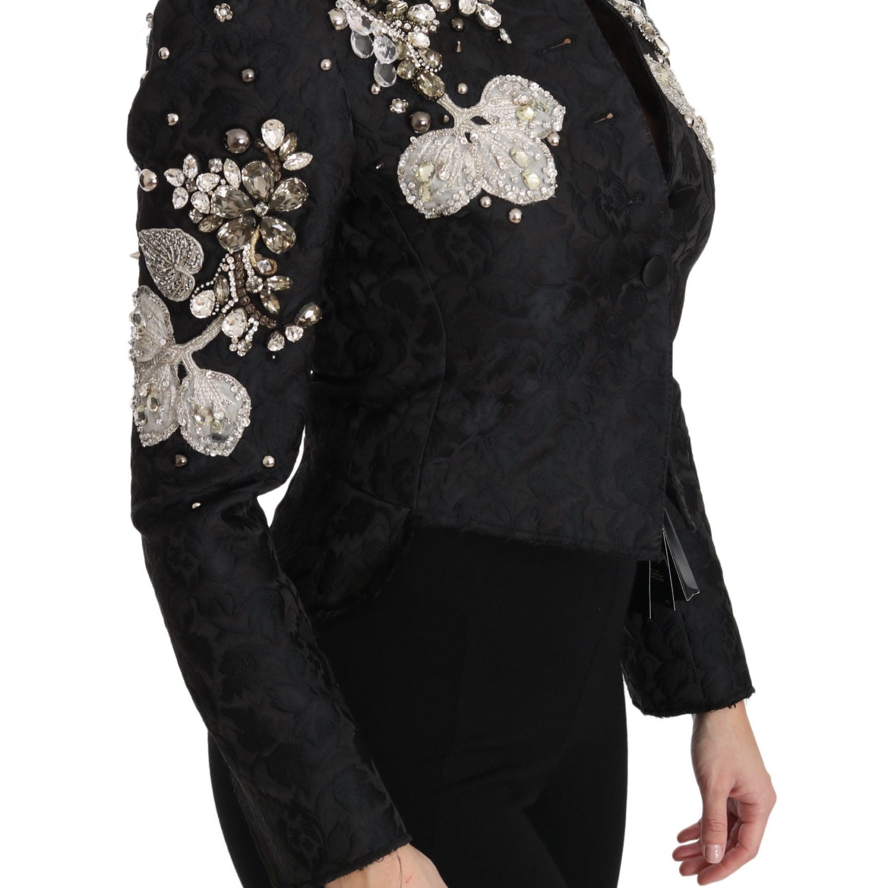 Dolce & Gabbana Black Jacquard Crystal Floral Jacket