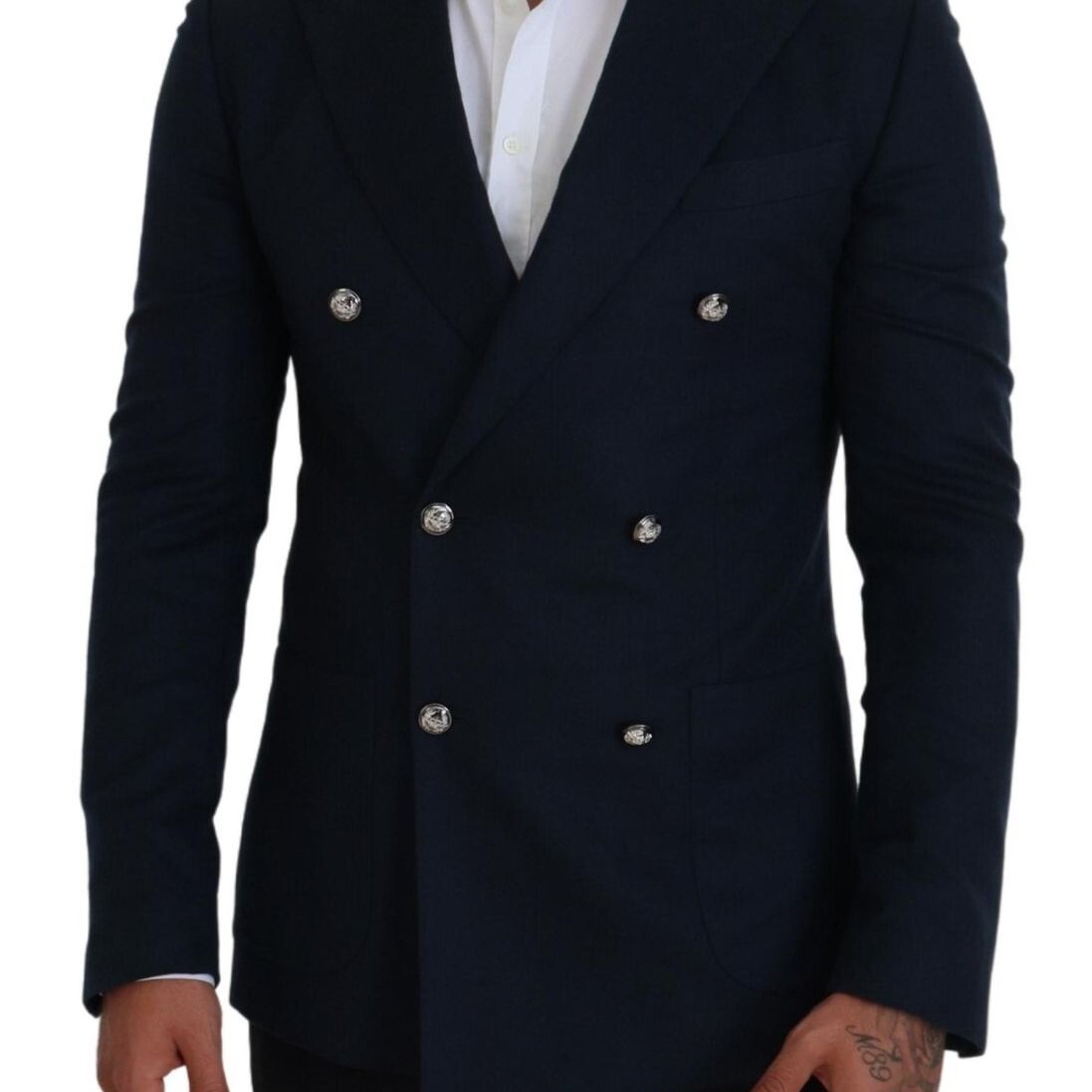 Dolce & Gabbana Blue Double Breasted Formal Coat Blazer