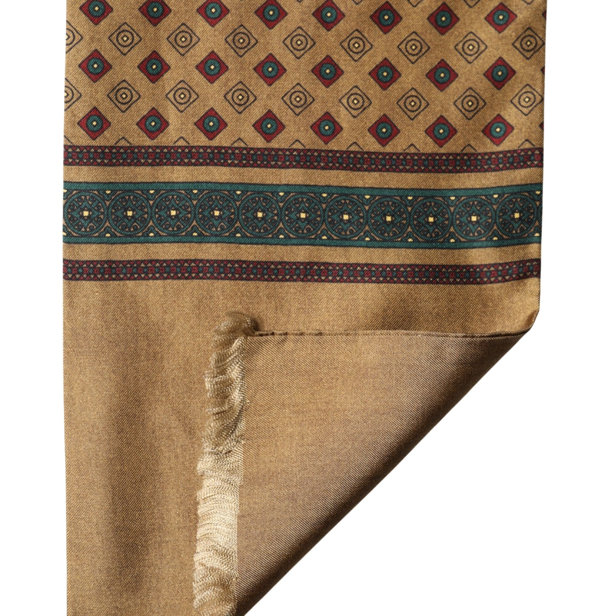 Dolce & Gabbana Brown Silk Geometric Pattern Fringe 132cm X 16cm Scarf