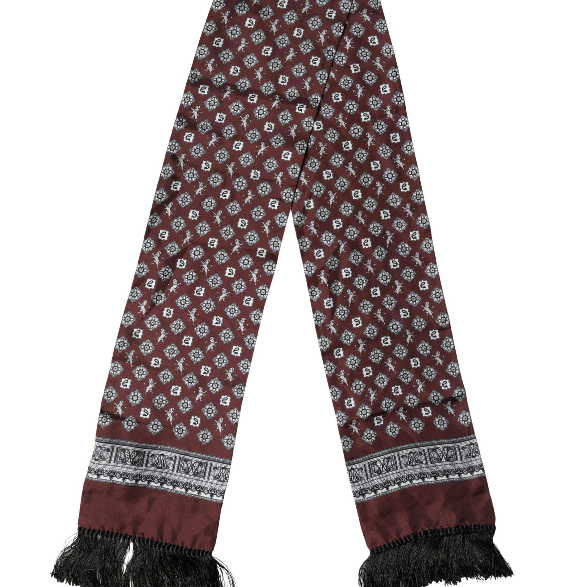 Dolce & Gabbana Bordeaux Silk Fringe Shawl Neck Wrap 142cm X 15.5cm  Scarf