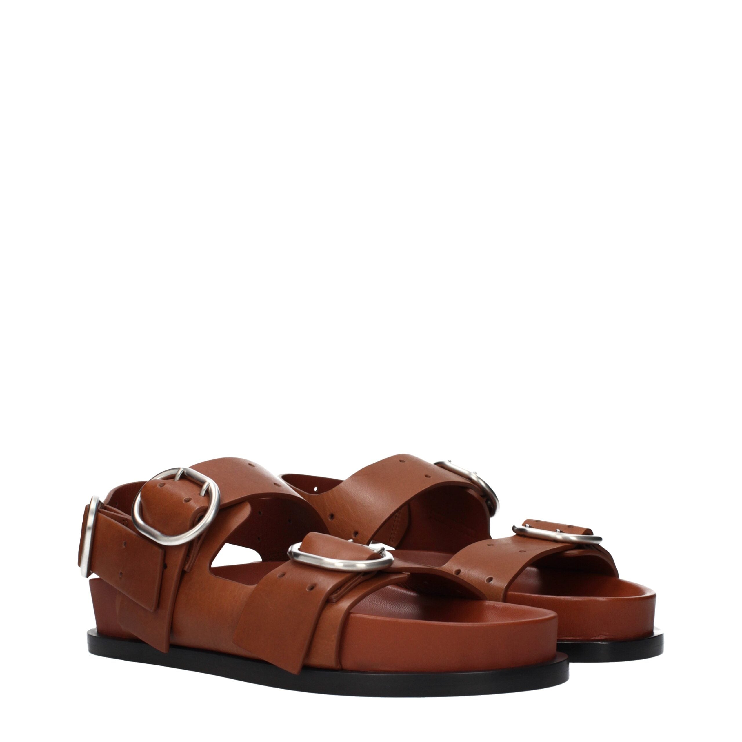 Jil Sander Brown Leather Strap-On Sandals