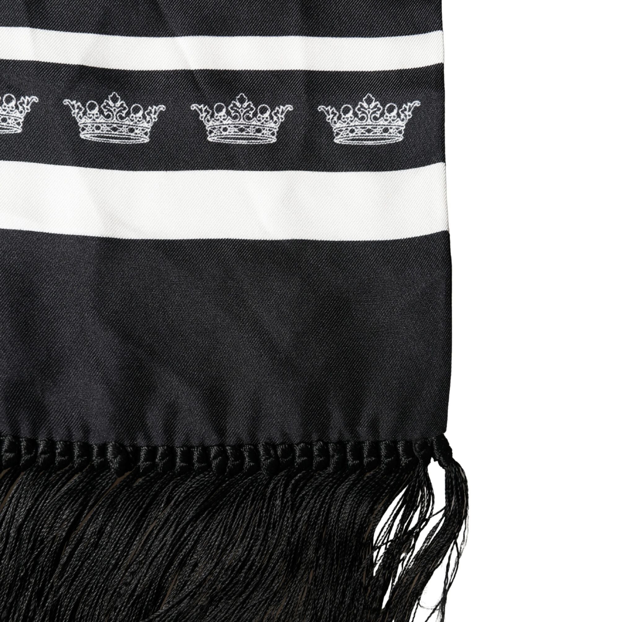 Dolce & Gabbana Black Silk Crown Fringe Neck Wrap 173cm x 32.5cm Scarf