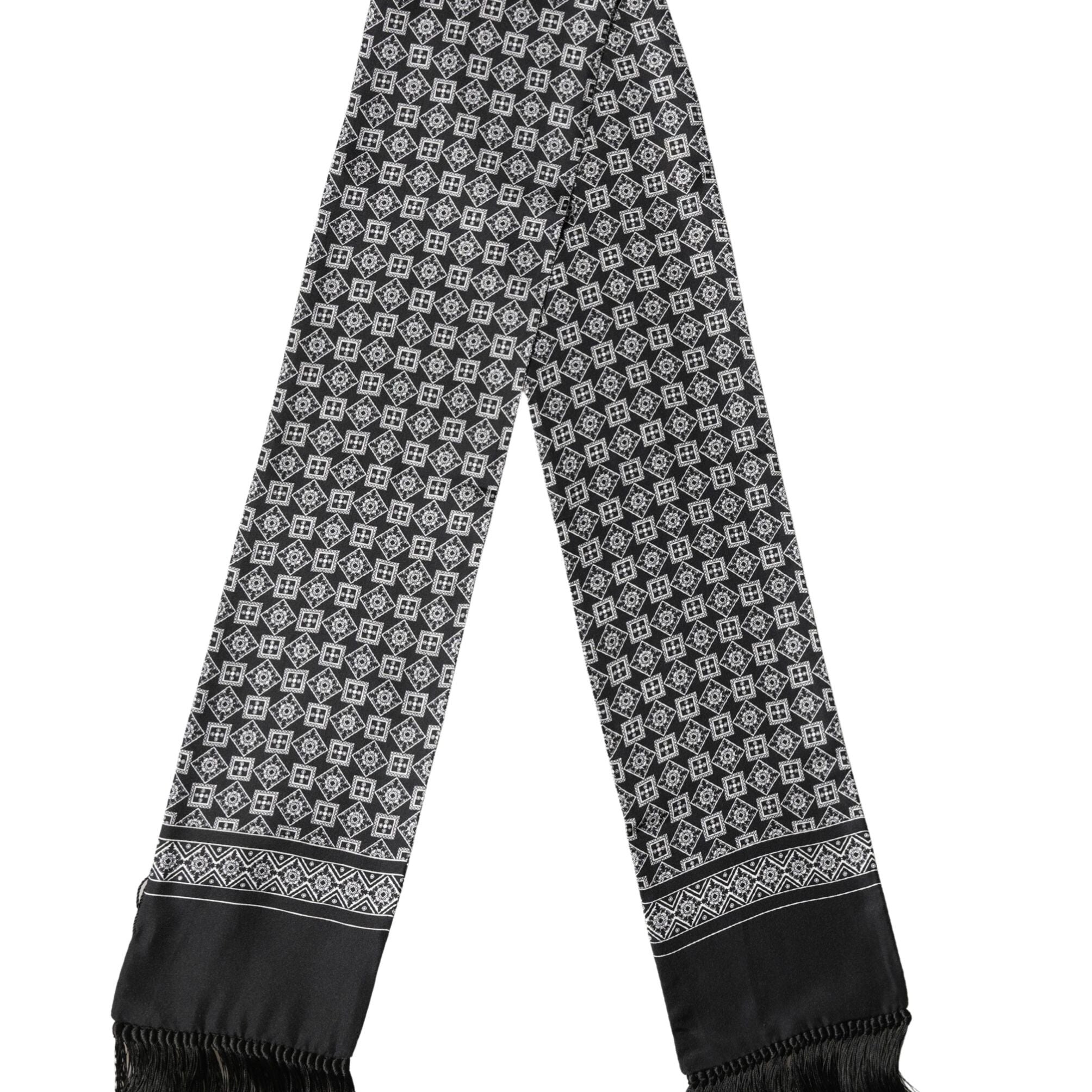 Dolce & Gabbana Black White Silk Geometric Neck Wrap 142cm X 15cm Scarf