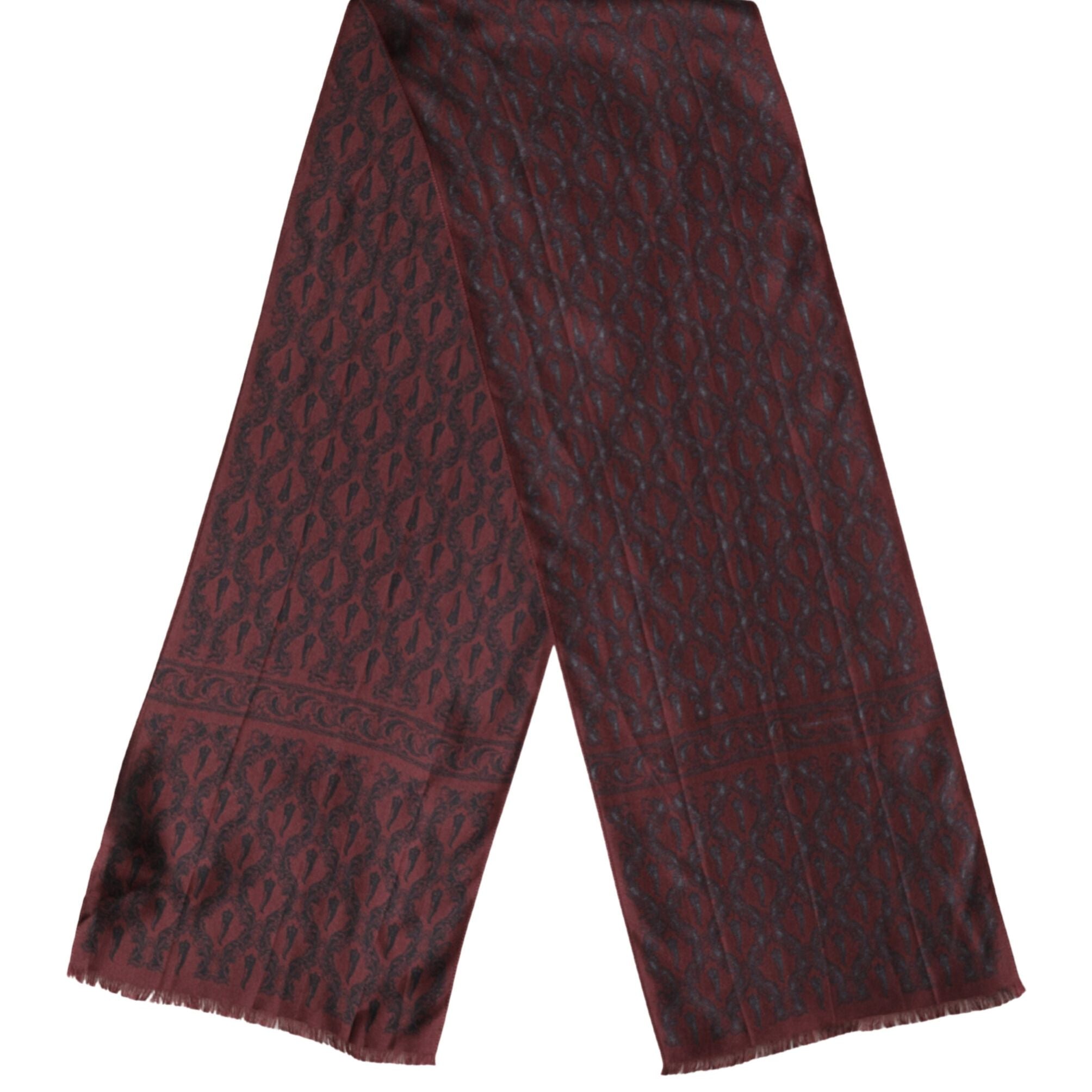 Dolce & Gabbana Burgundy Black Silk Paisley Foulard 135cm X 22cm  Scarf