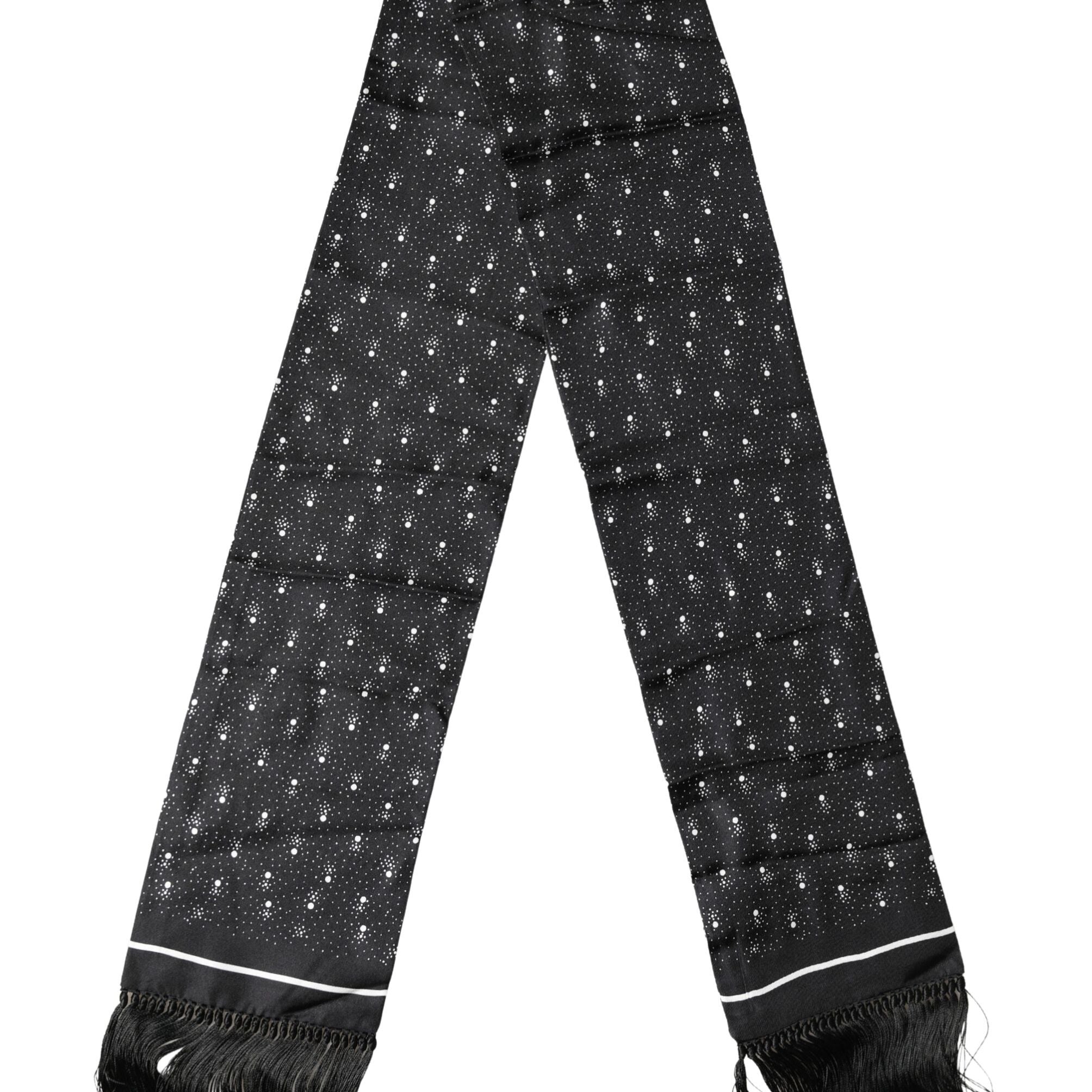 Dolce & Gabbana Black White Silk Dotted Print Foulard 140cm X 15cm Scarf