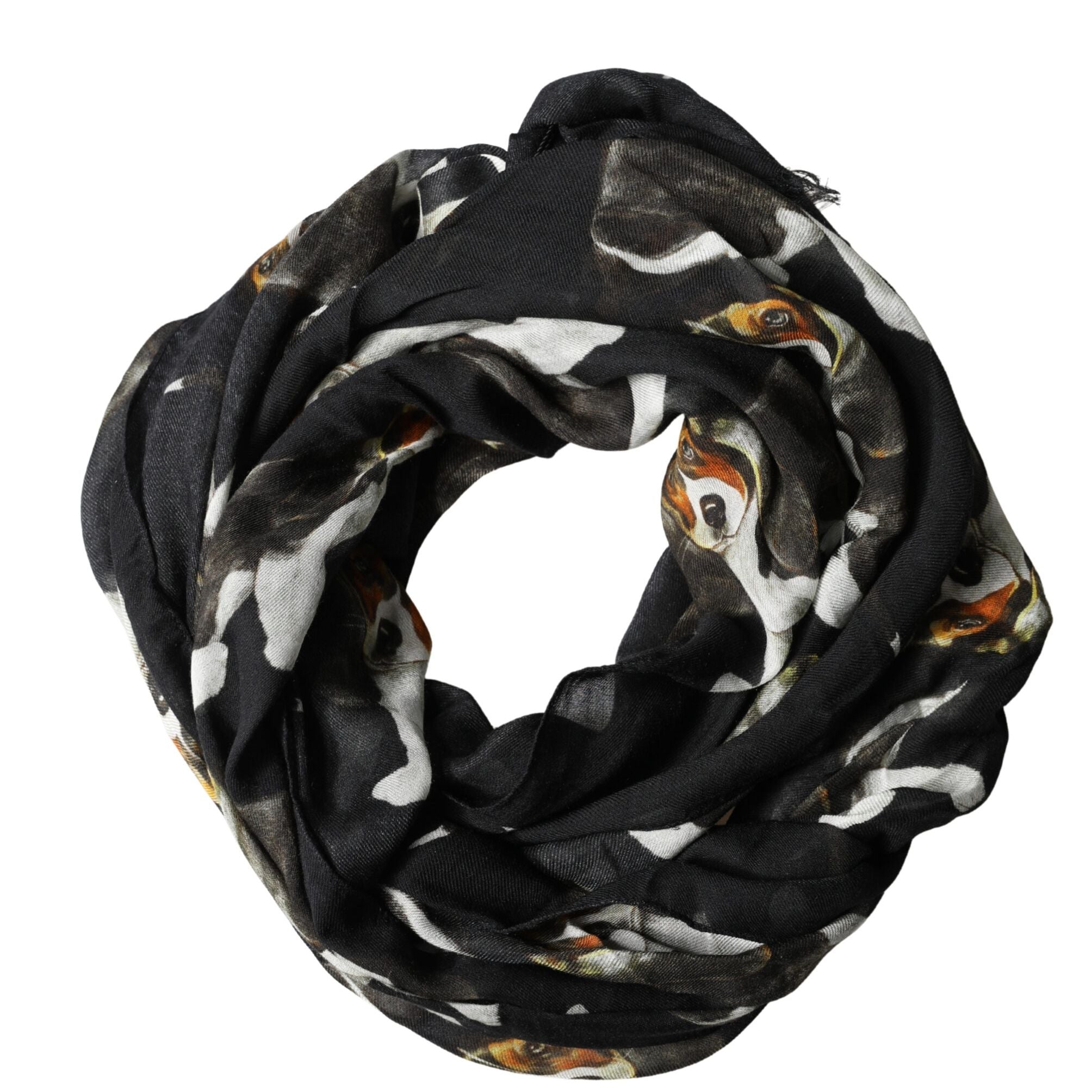 Dolce & Gabbana Black Dog Print Modal Wool Wrap Foulard 178cm X 63cm Scarf
