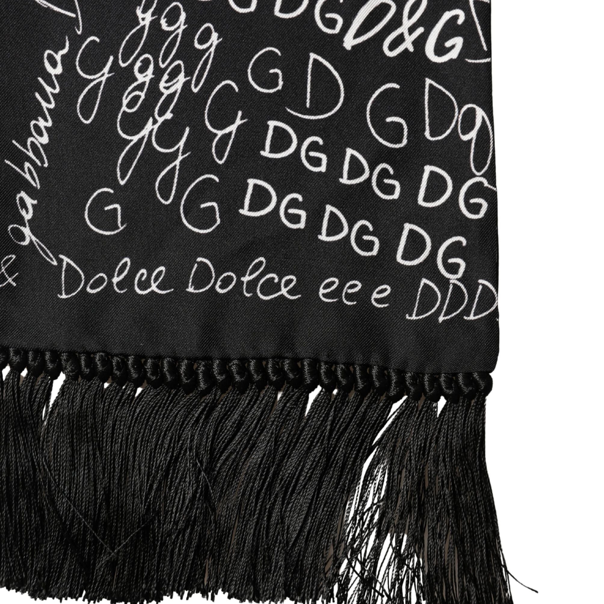 Dolce & Gabbana Black Logo Script Print Sik Foulard 137.5cm X 15cm Scarf