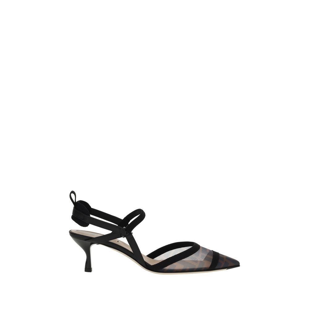 Fendi Black Nylon Mid Heel Pumps