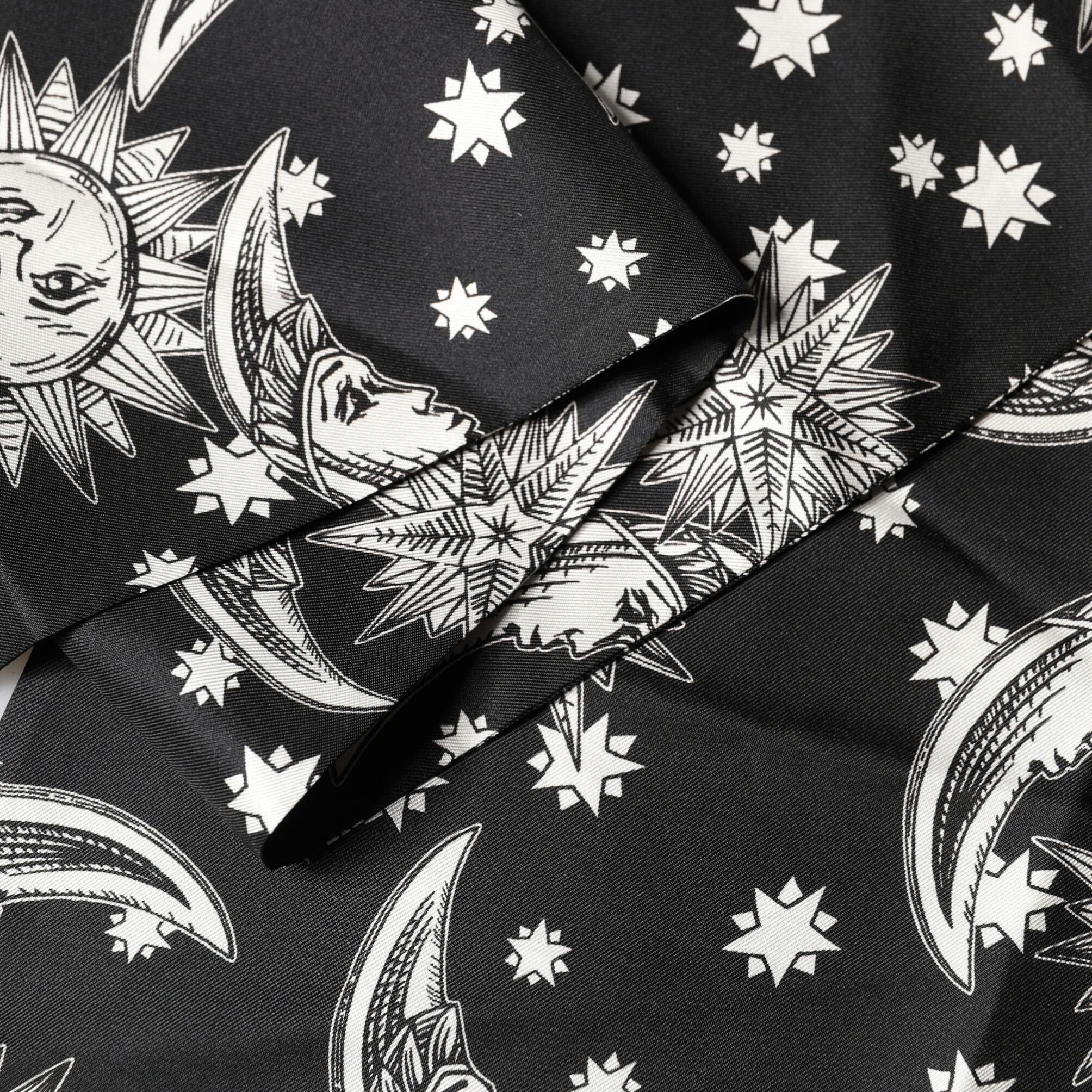 Dolce & Gabbana Black Silk Sun Moon Star Fringe Foulard 178cm X 33cm Scarf