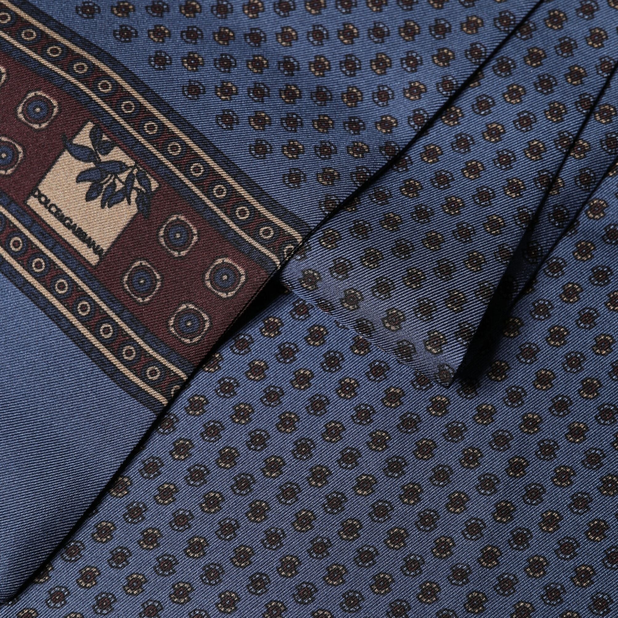 Dolce & Gabbana Blue Silk Geometric Fringe Foulard Wrap 131.5x15.5cm Scarf