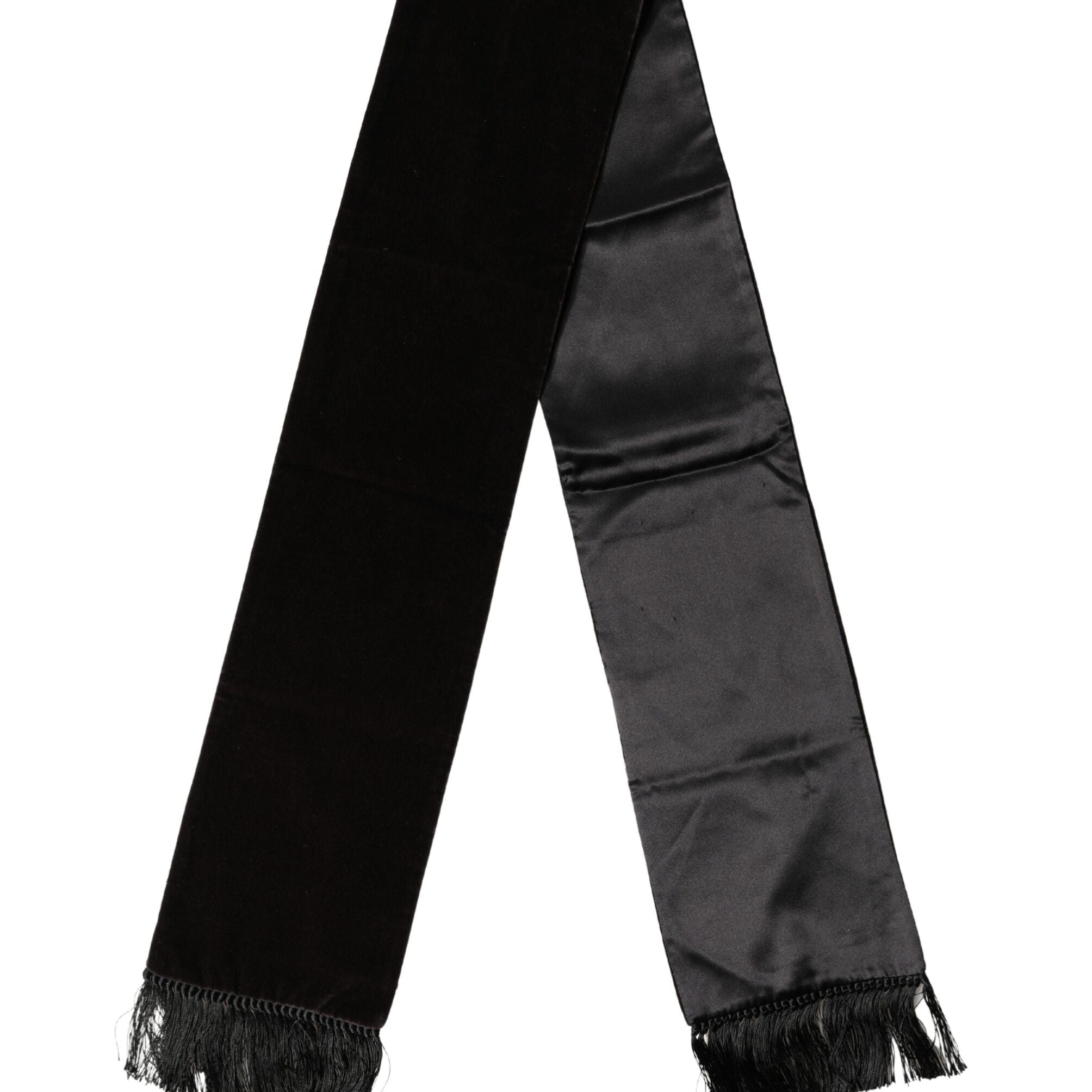 Dolce & Gabbana Black Silk Fringe Neck Wrap Foulard 139.5cm x 15.5cm Scarf