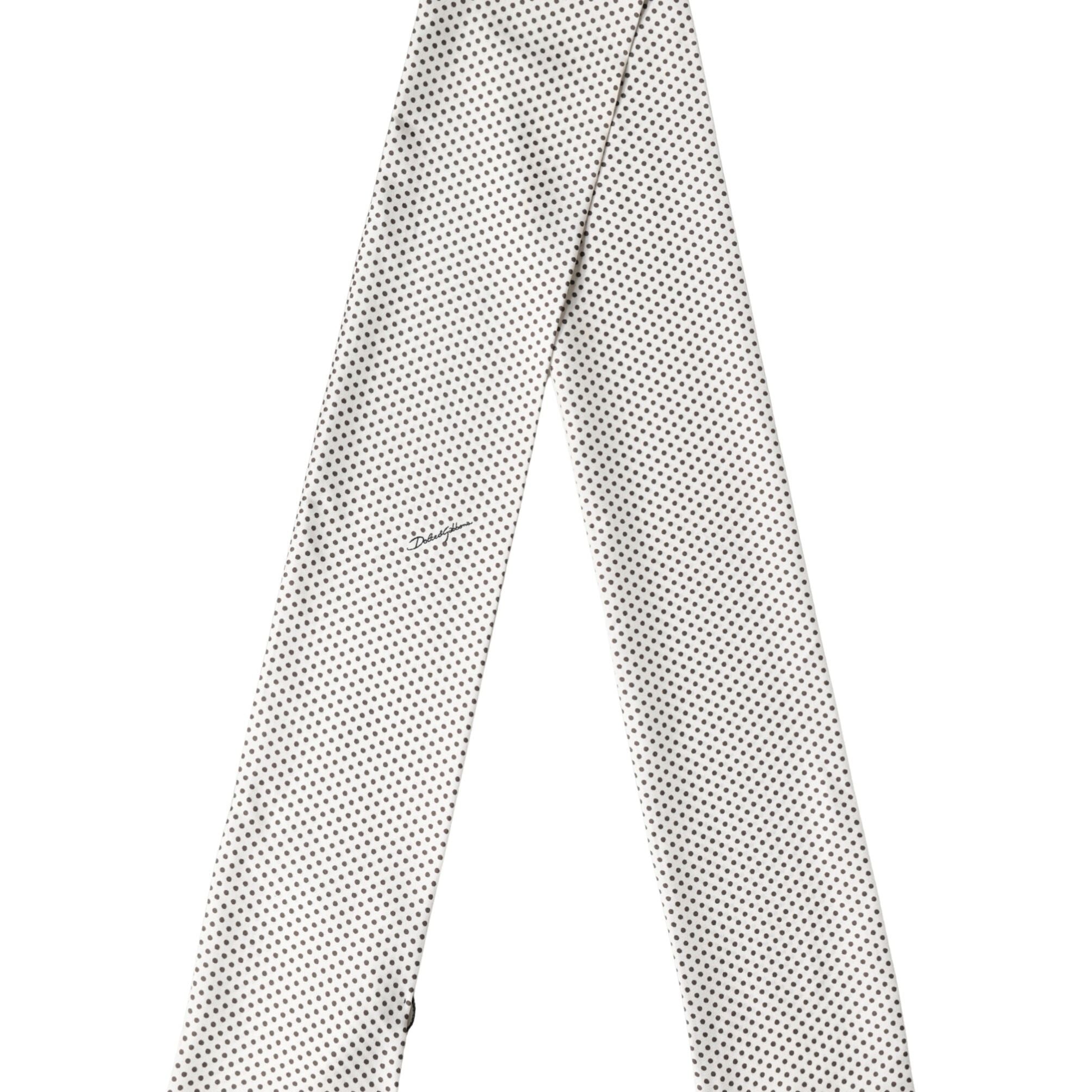 Dolce & Gabbana White Brown Polka Dot Silk Bandeau Neck Wrap 151cm x 13cm  Scarf