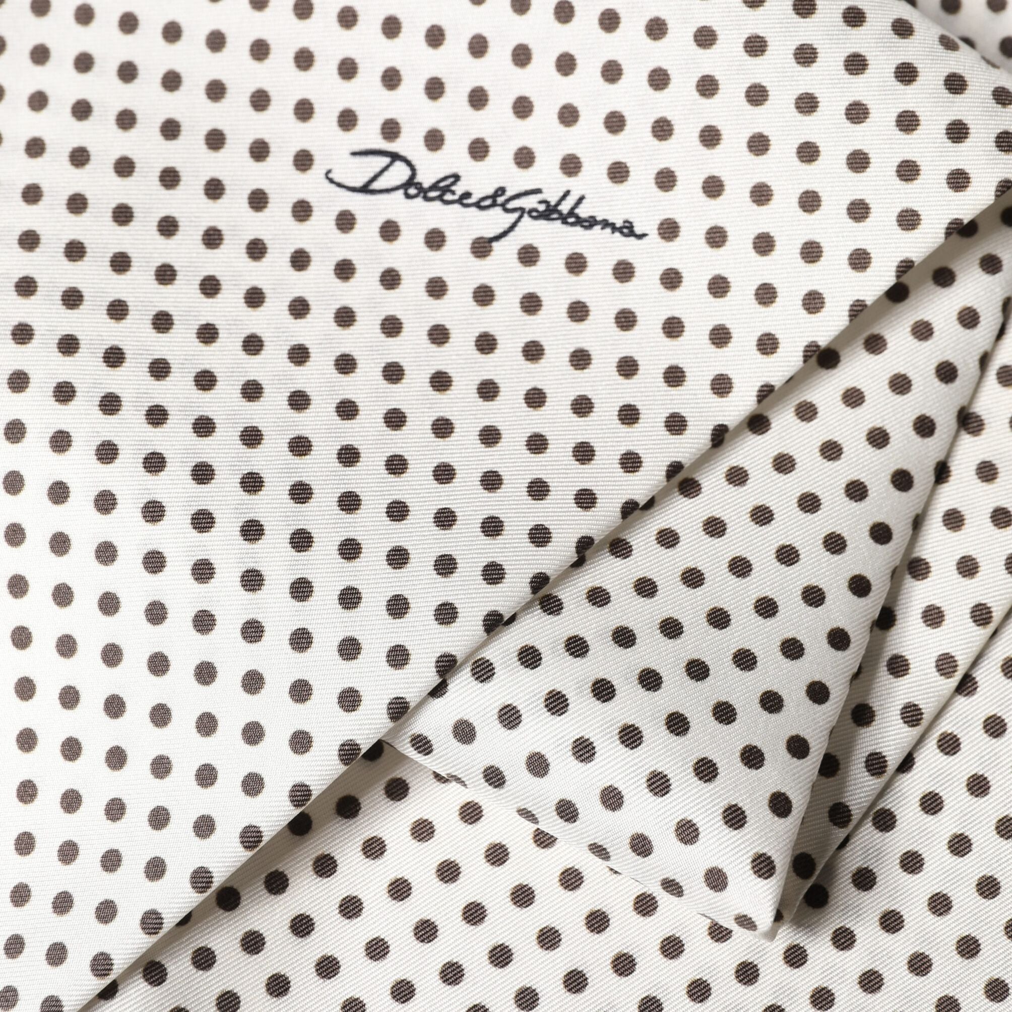 Dolce & Gabbana White Brown Polka Dot Silk Bandeau Neck Wrap 151cm x 13cm  Scarf