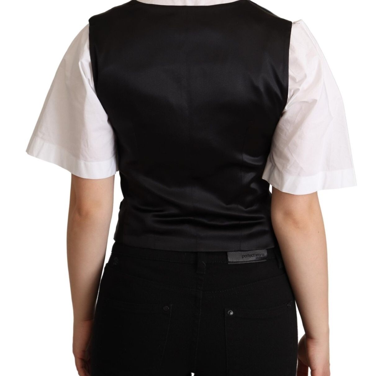 Dolce & Gabbana Solid Black Silk Sleeveless Waistcoat Vest Top