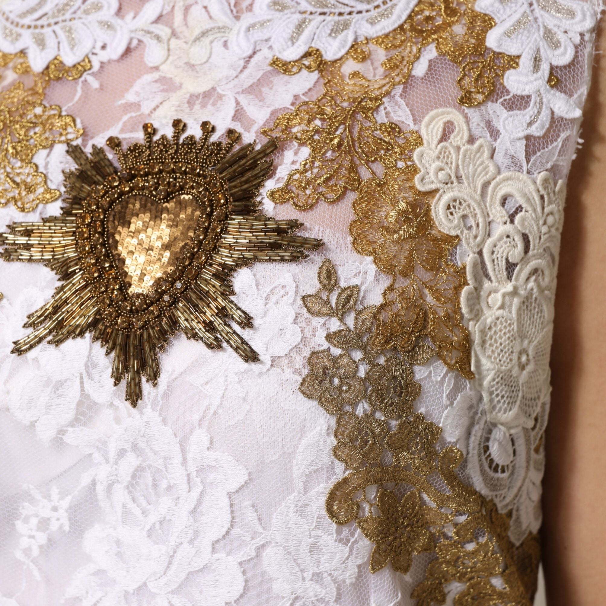 Dolce & Gabbana Ivory Lace Silk Embellished Sleeveless  Dress