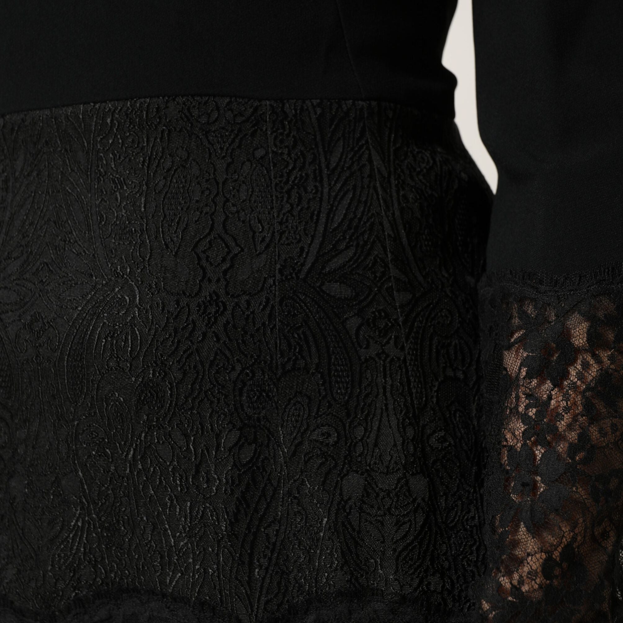 Dolce & Gabbana Black Lace Sheer Panel Midi Long Sleeve  Dress