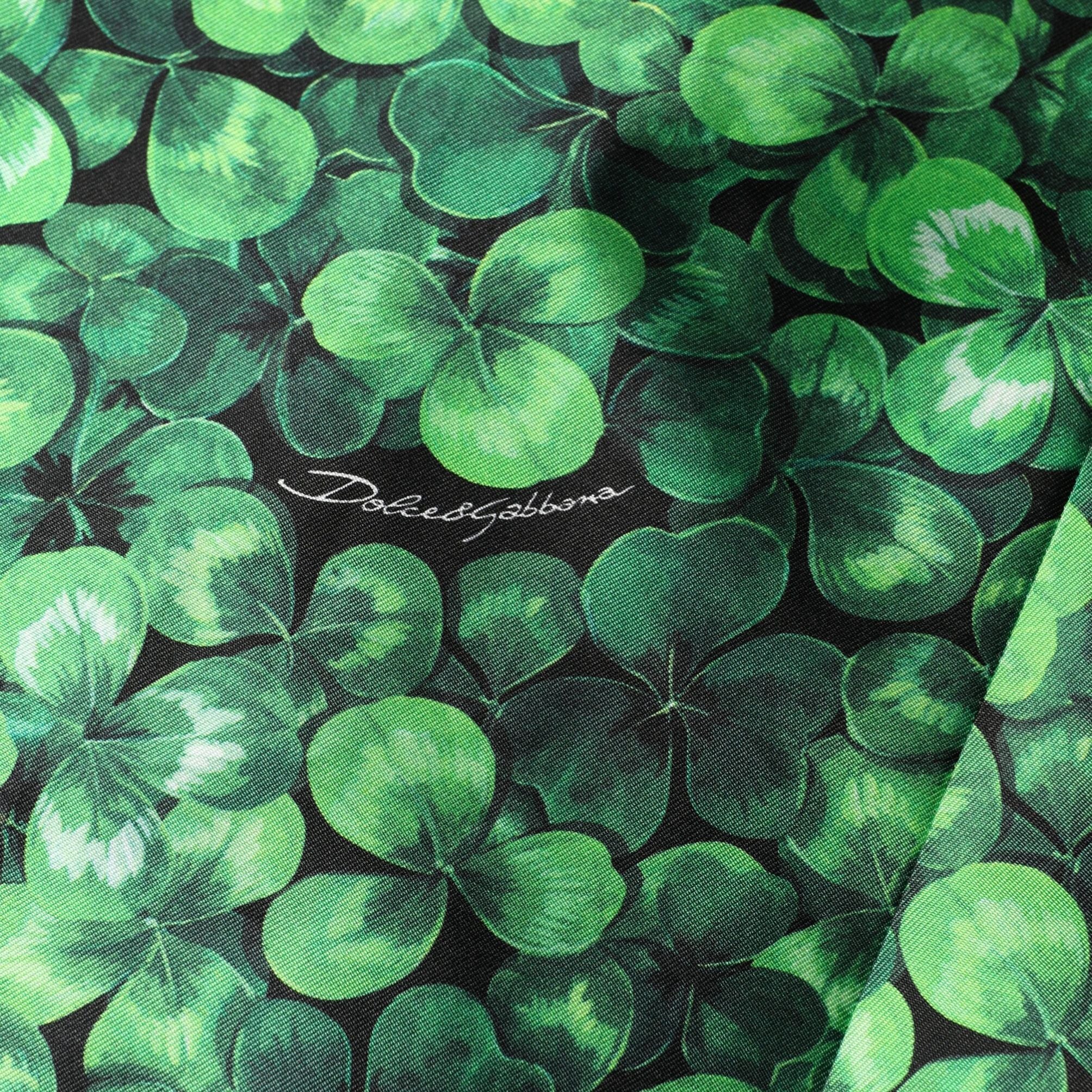 Dolce & Gabbana Green Clover Print Sleeveless A-Line  Dress