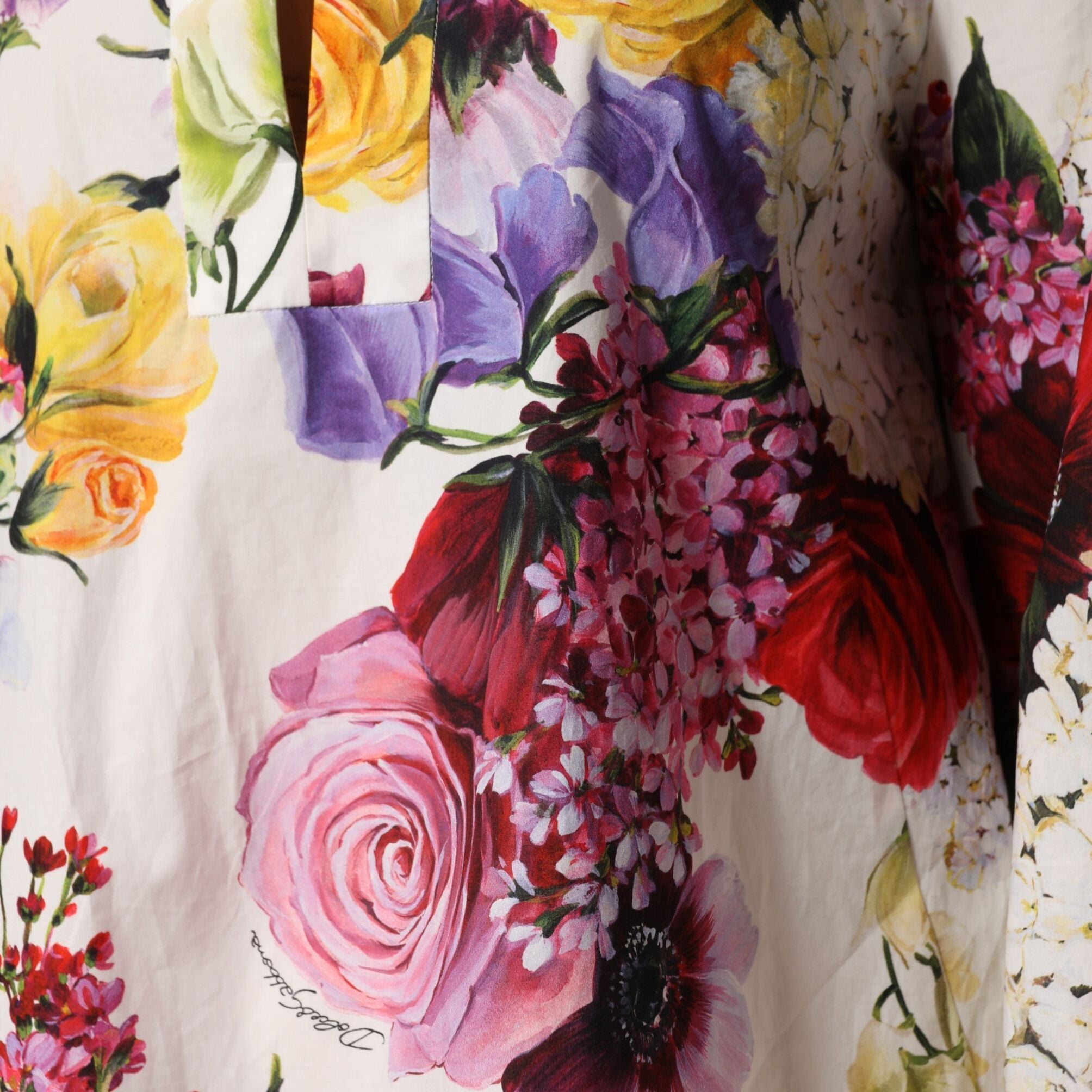 Dolce & Gabbana Multicolor Floral Cotton Longsleeves Midi Dress