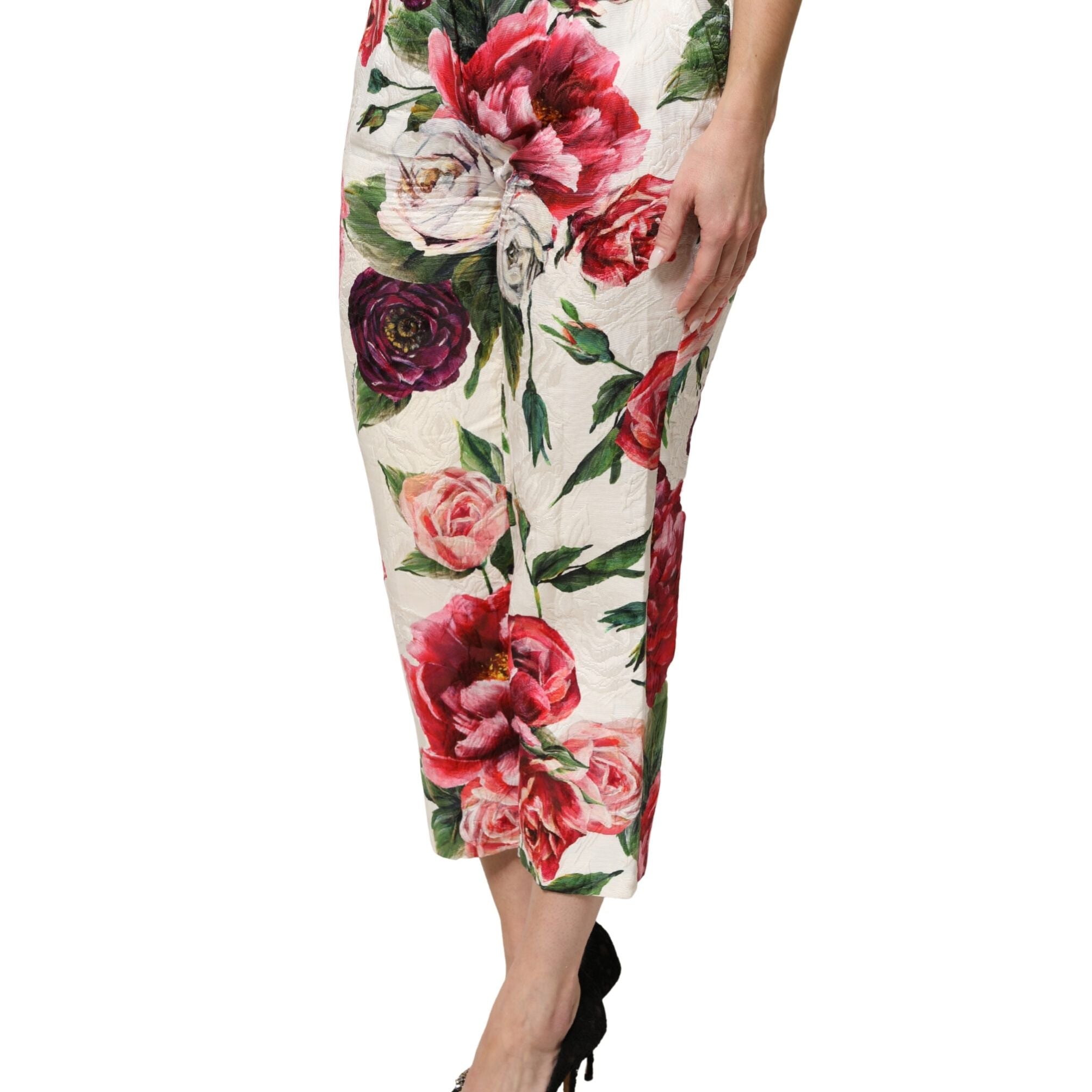 Dolce & Gabbana Multicolor Rose Floral Cropped Trousers Pants