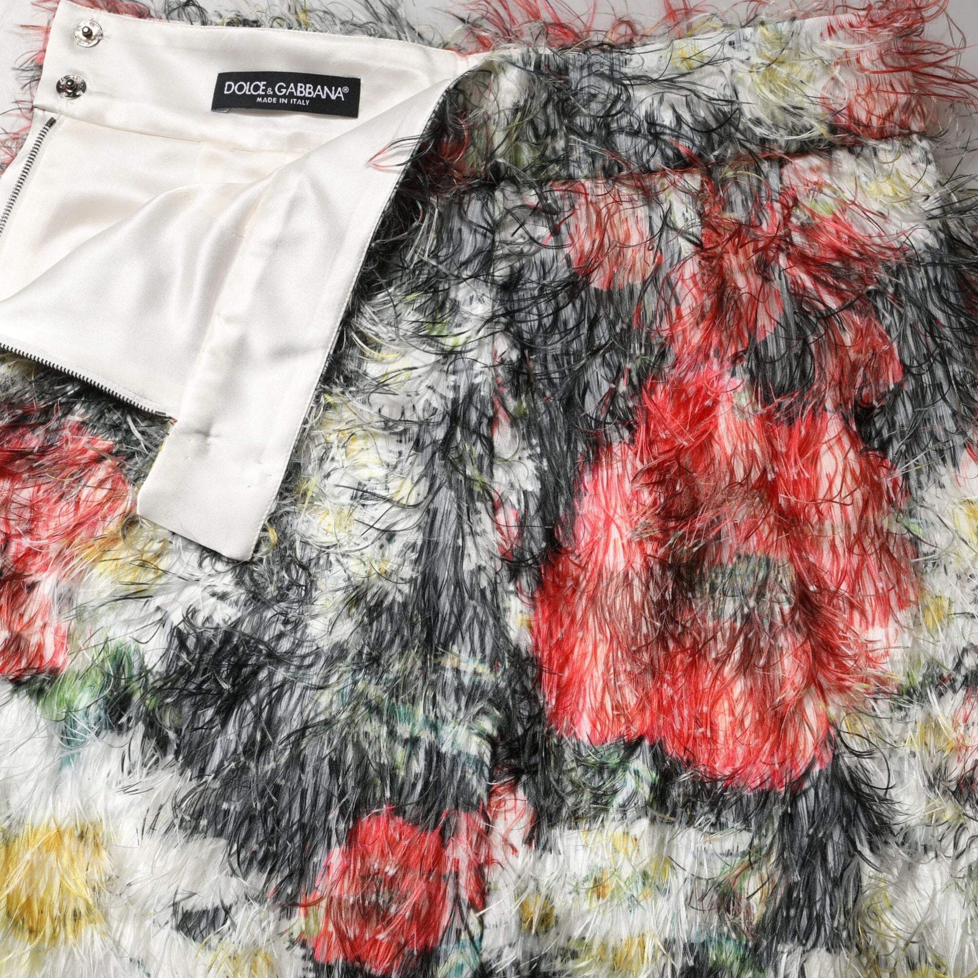 Dolce & Gabbana Multicolor Floral Textured Faux Fur Pencil Skirt
