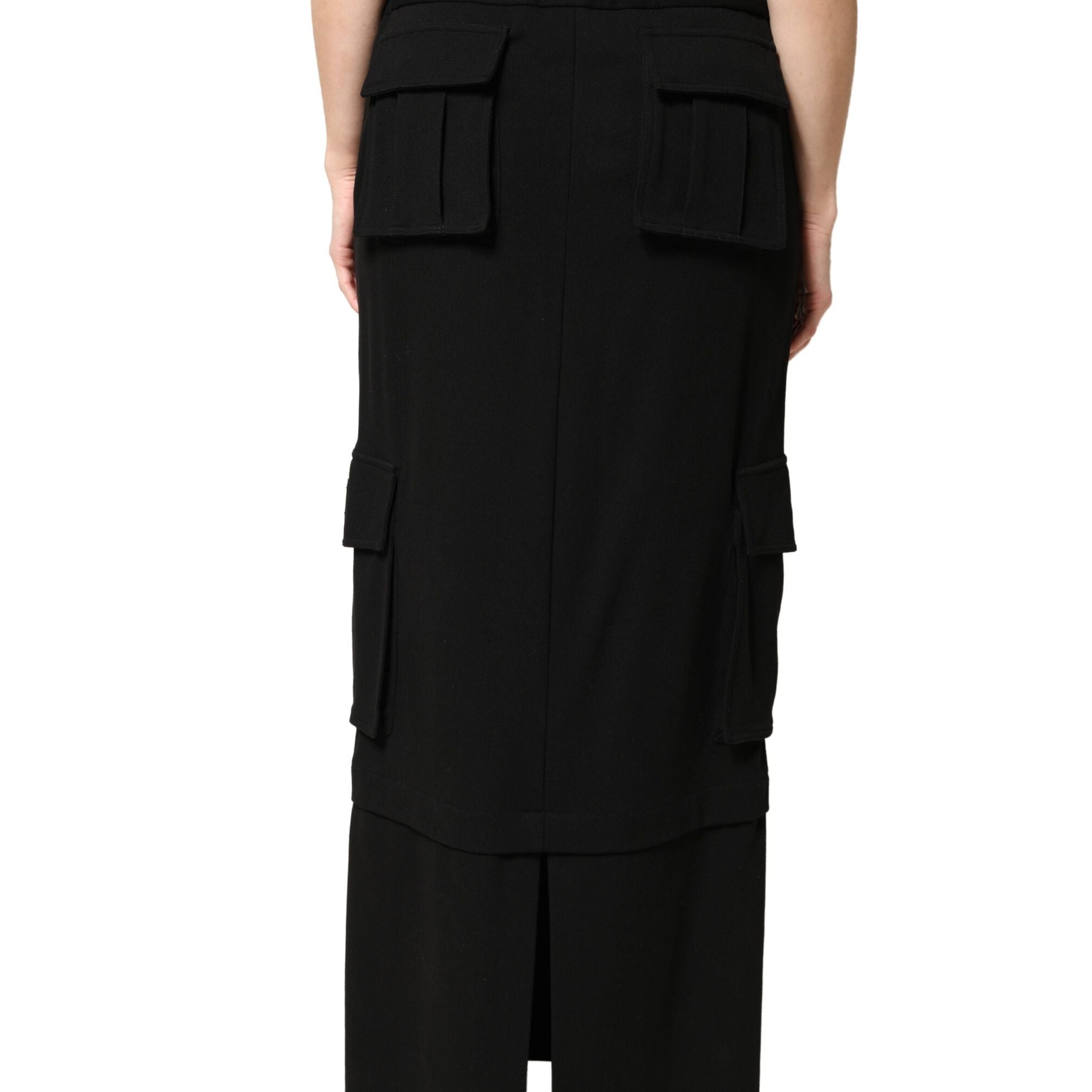 Dolce & Gabbana Black Cotton Drawstring Long Maxi Cargo Skirt