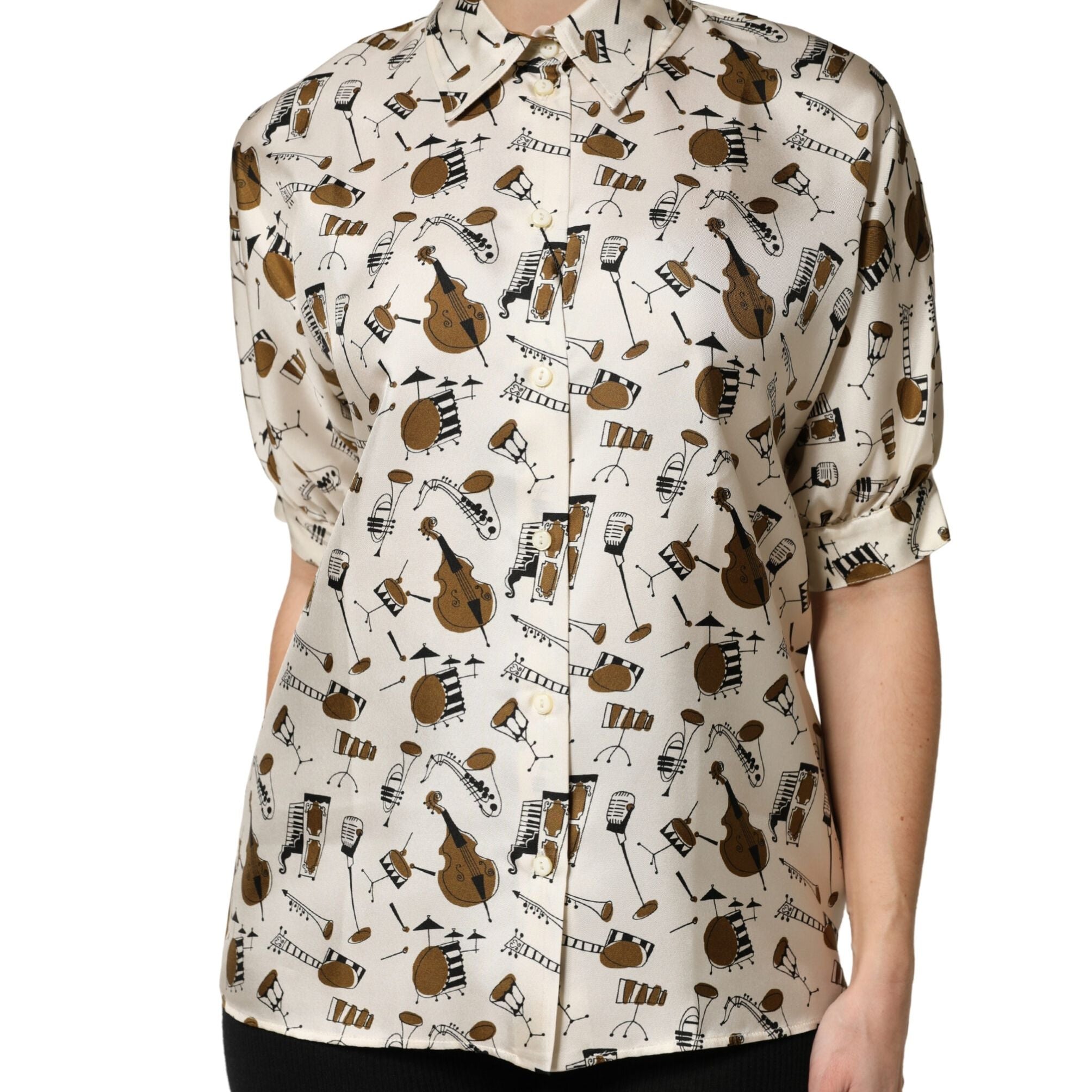 Dolce & Gabbana Beige Musical Instrument Print Short Sleeve Top