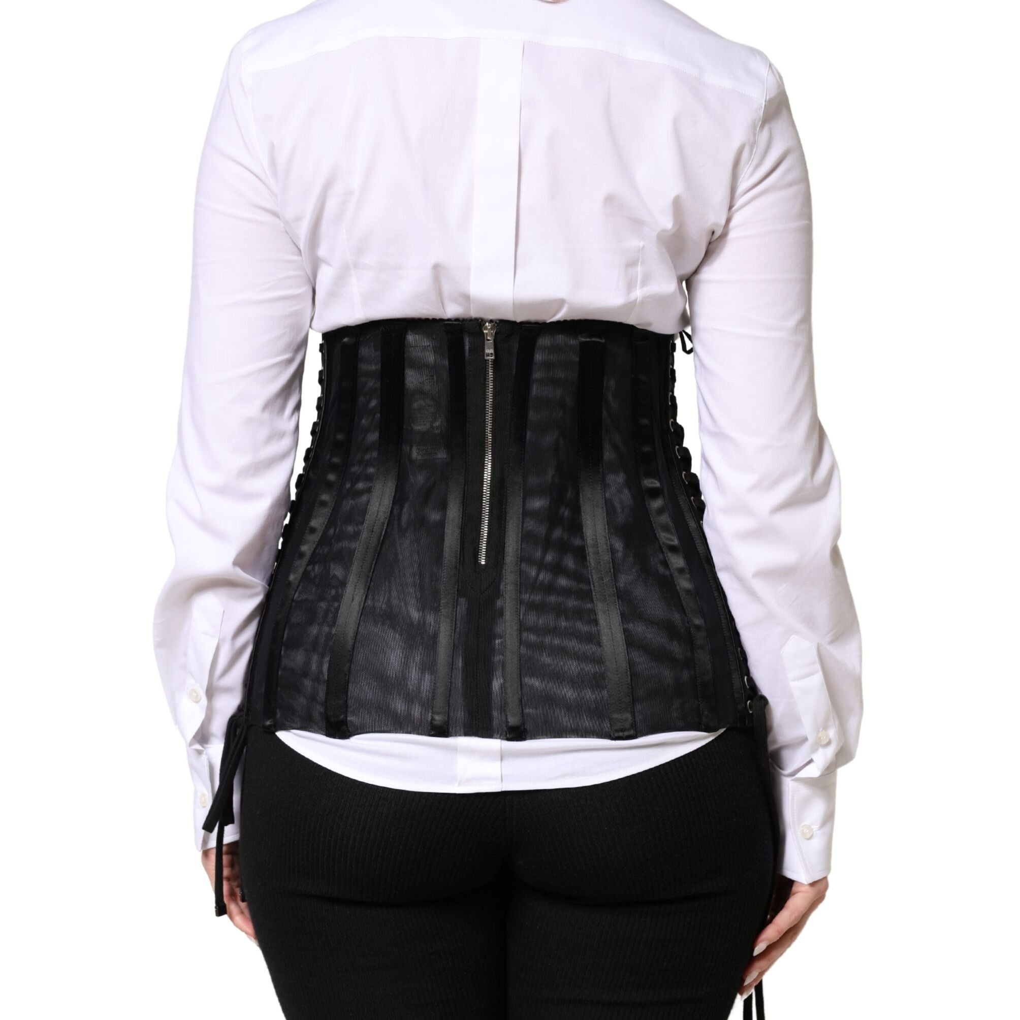 Dolce & Gabbana Black Lace-Up Waist Cincher Bustier Corset Top