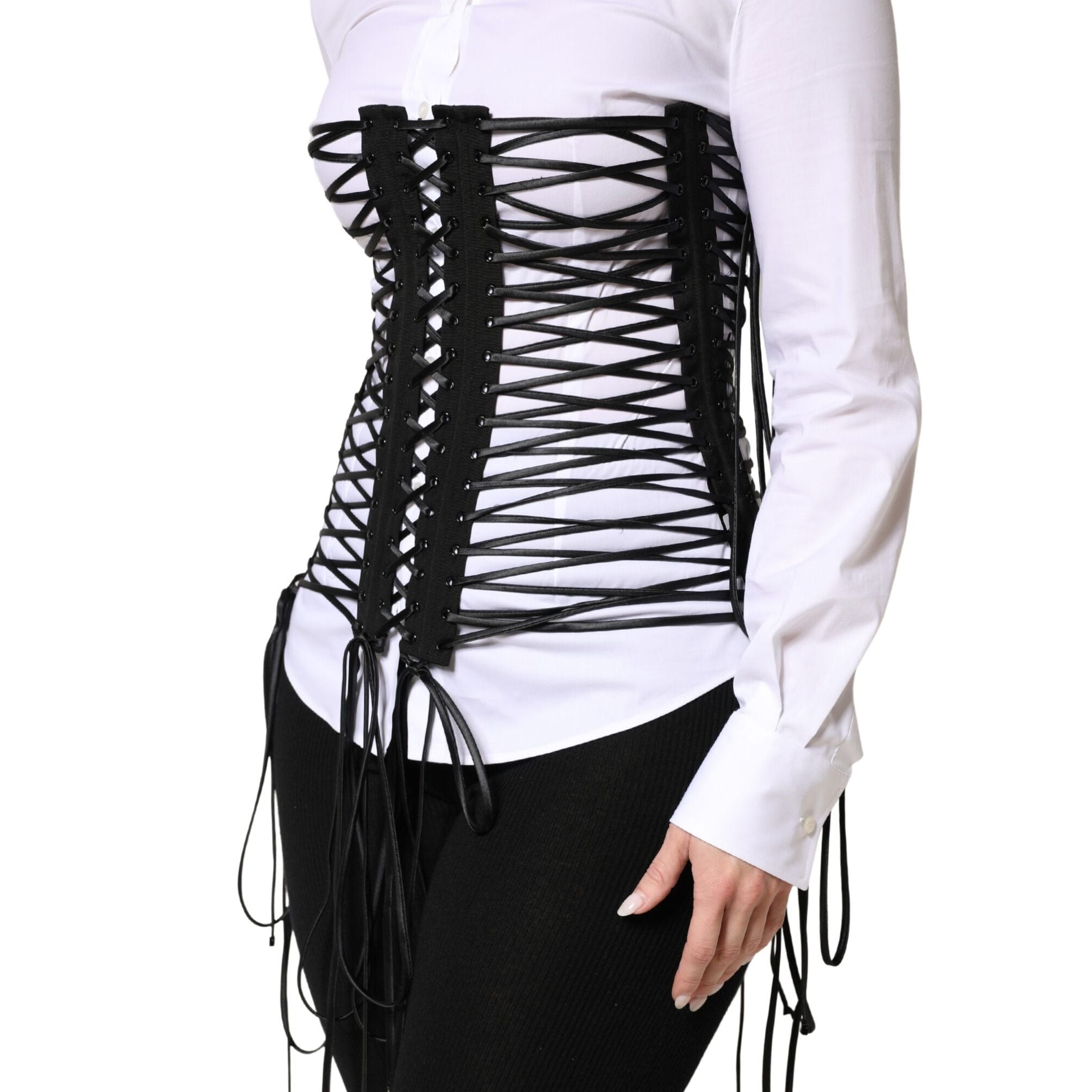 Dolce & Gabbana Black Lace-Up Drawstring Bustier Corset Top