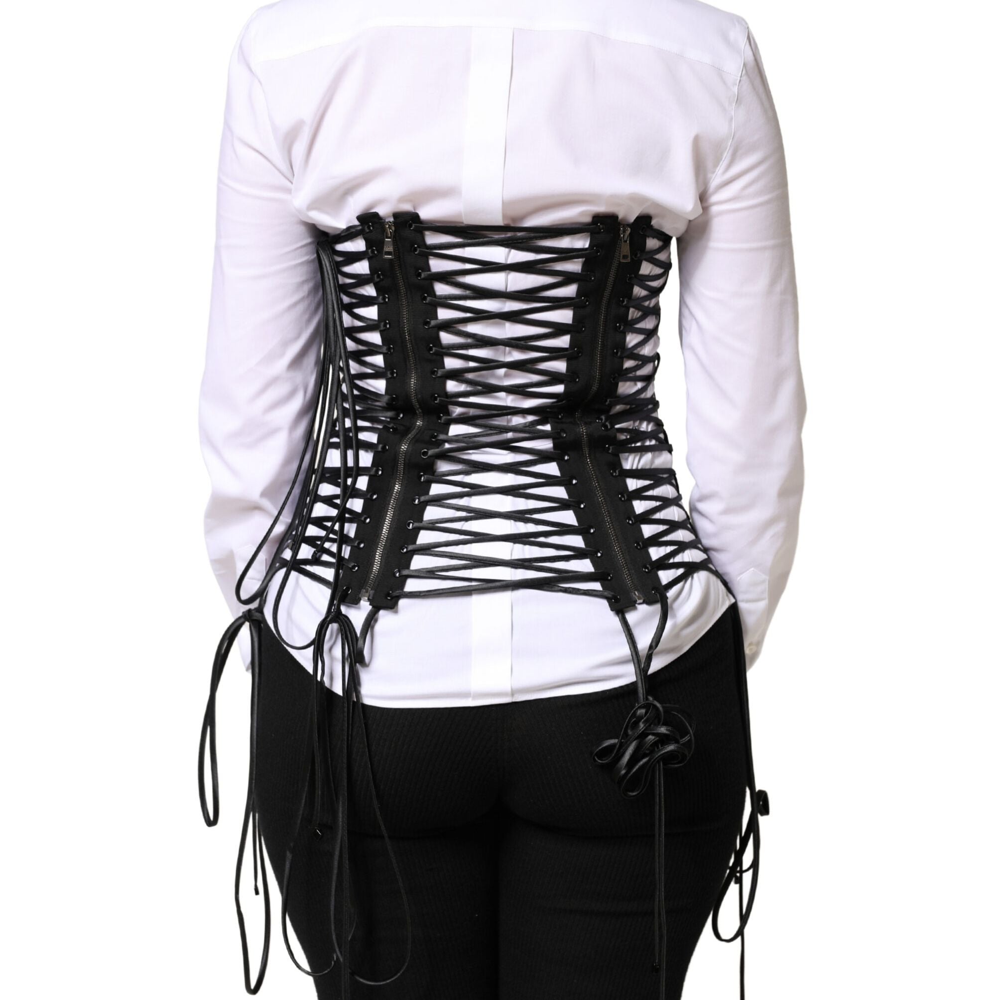 Dolce & Gabbana Black Lace-Up Drawstring Bustier Corset Top