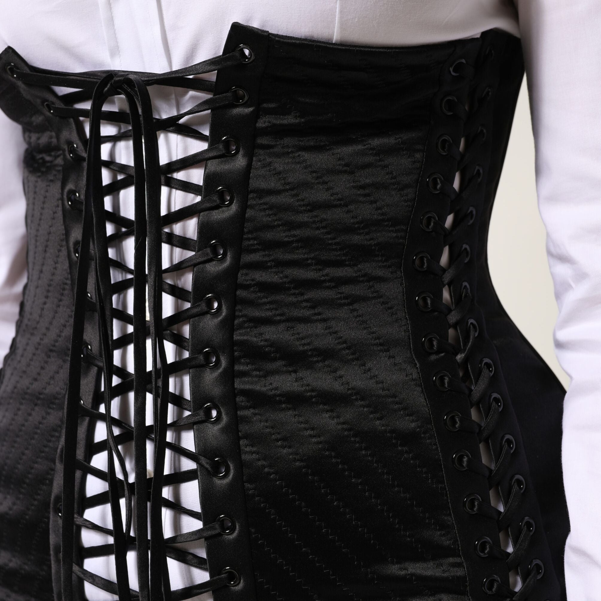 Dolce & Gabbana Black Silk Lace-Up Waist Cincher Corset Top