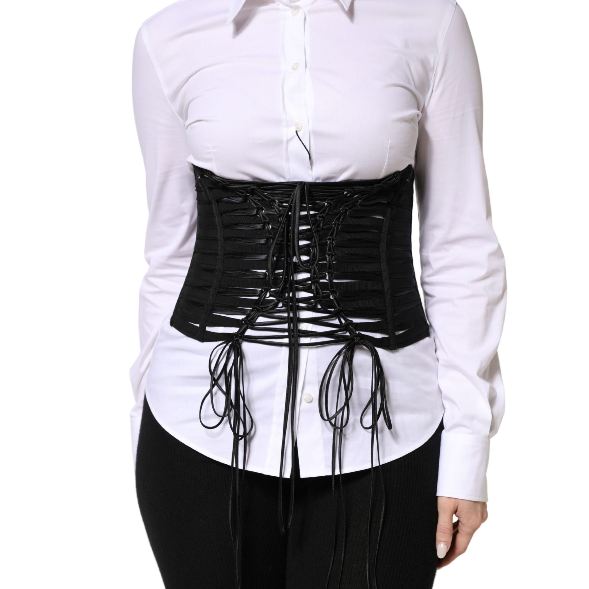 Dolce & Gabbana Black Polyester LaceUp Waist Cincher Corset Top