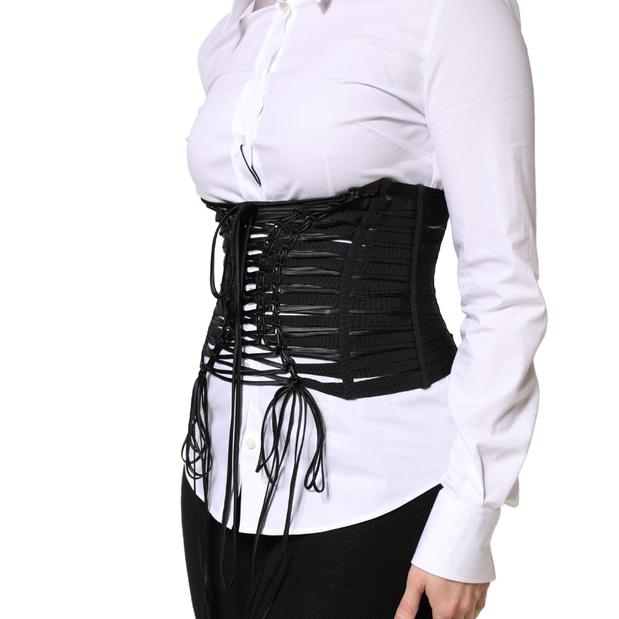Dolce & Gabbana Black Polyester LaceUp Waist Cincher Corset Top