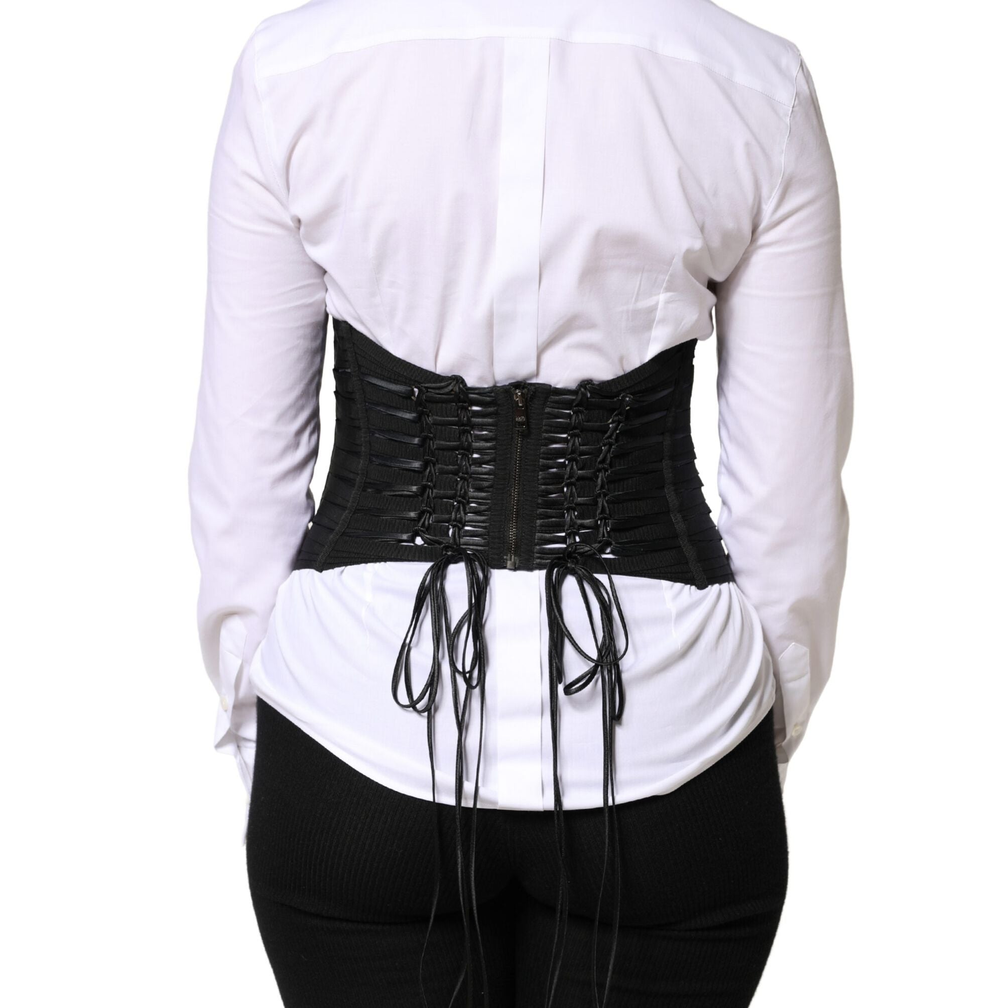 Dolce & Gabbana Black Polyester LaceUp Waist Cincher Corset Top
