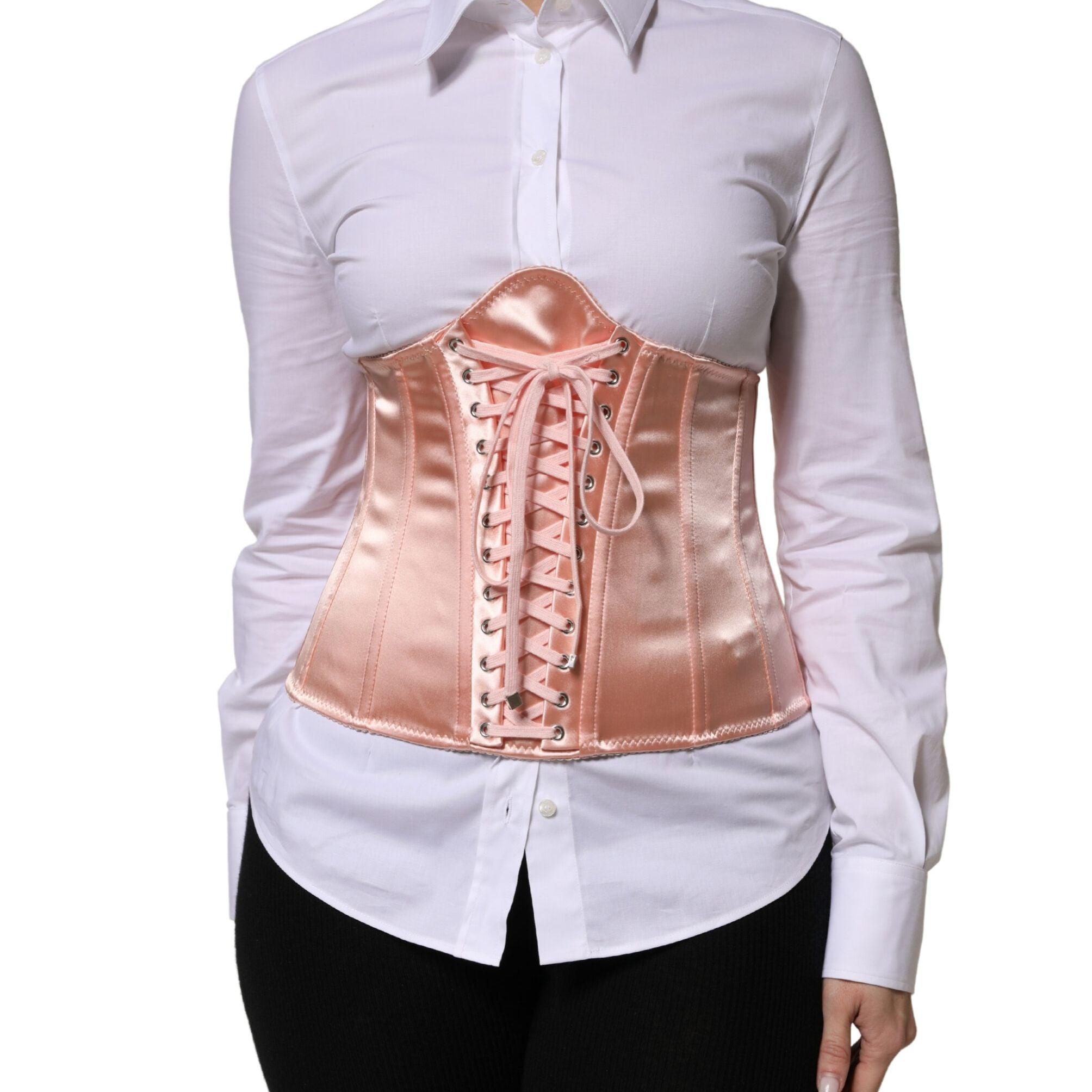 Dolce & Gabbana Pale Pink Silk LaceUp Waist Cincher Corse Top