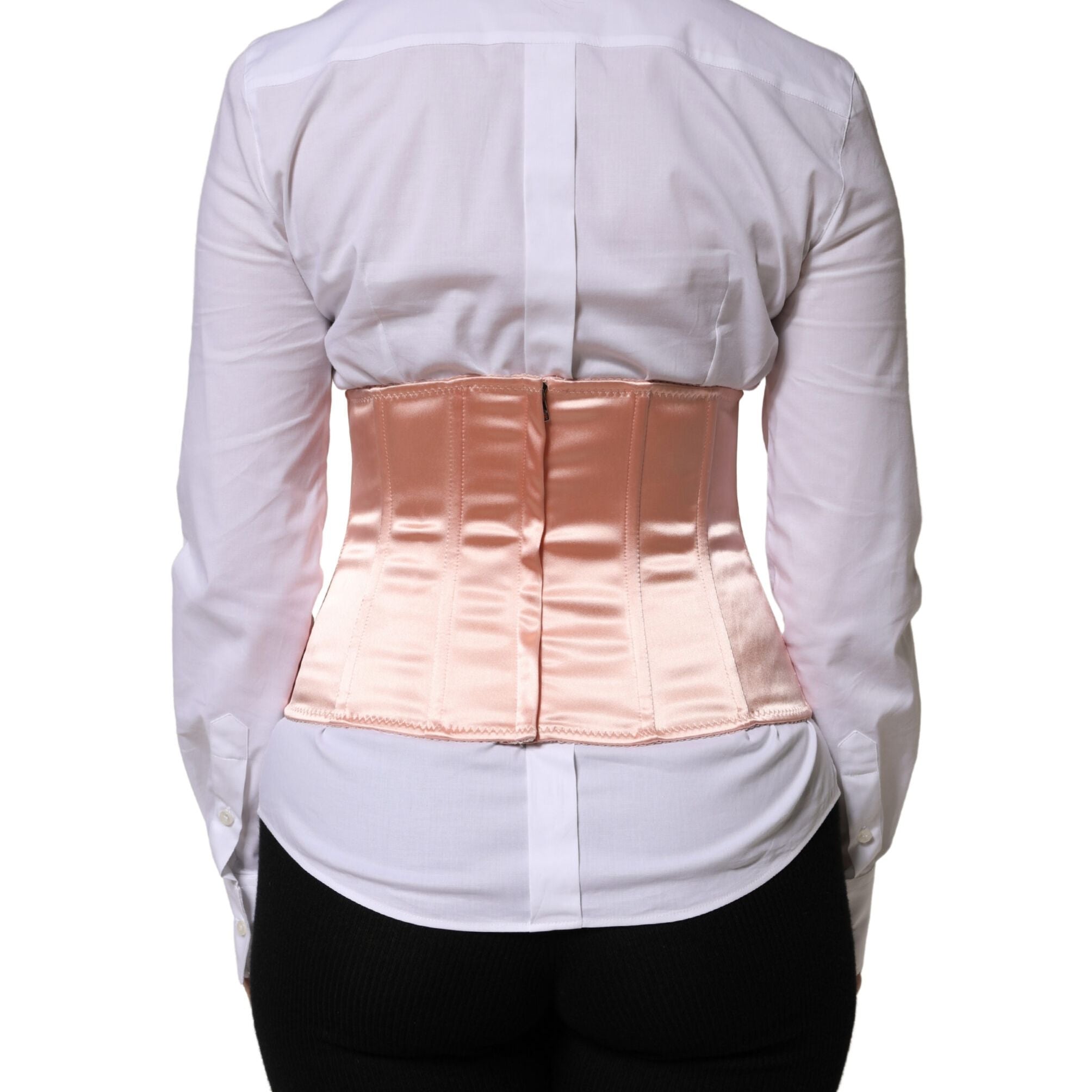 Dolce & Gabbana Pale Pink Silk LaceUp Waist Cincher Corse Top