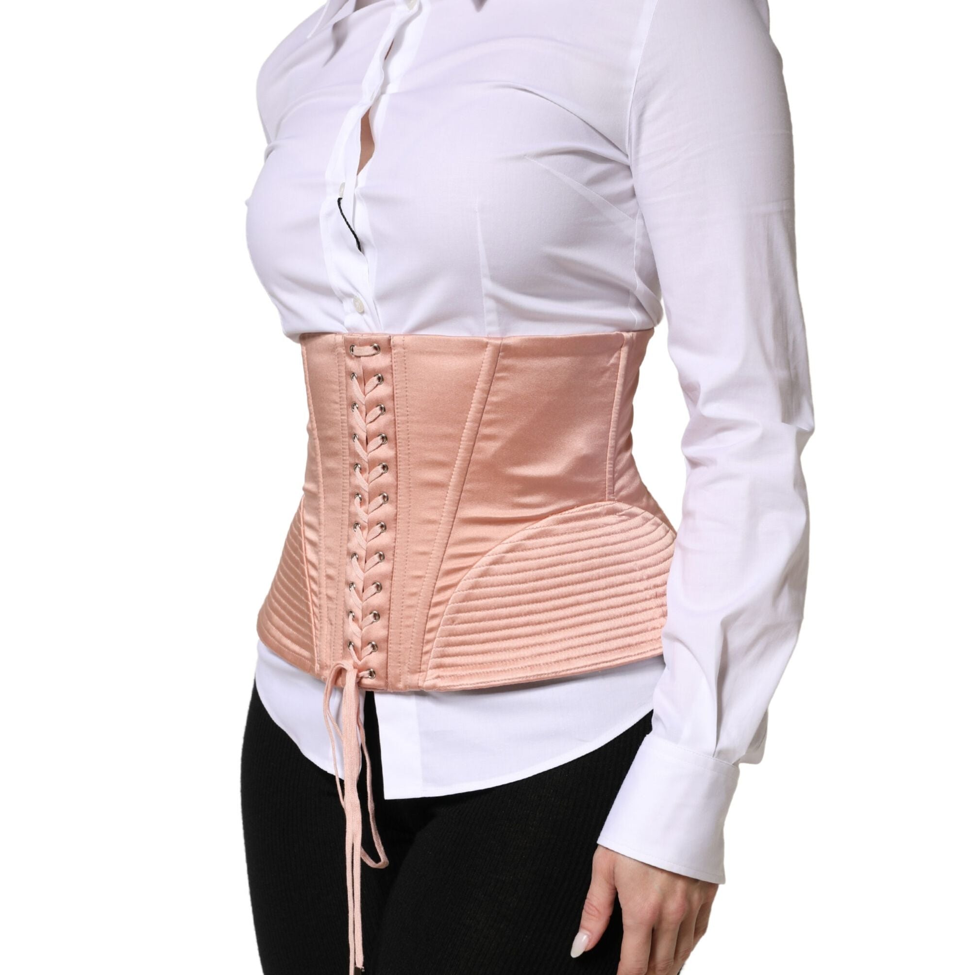 Dolce & Gabbana Pale Pink Silk LaceUp Waist Cincher Corset Top