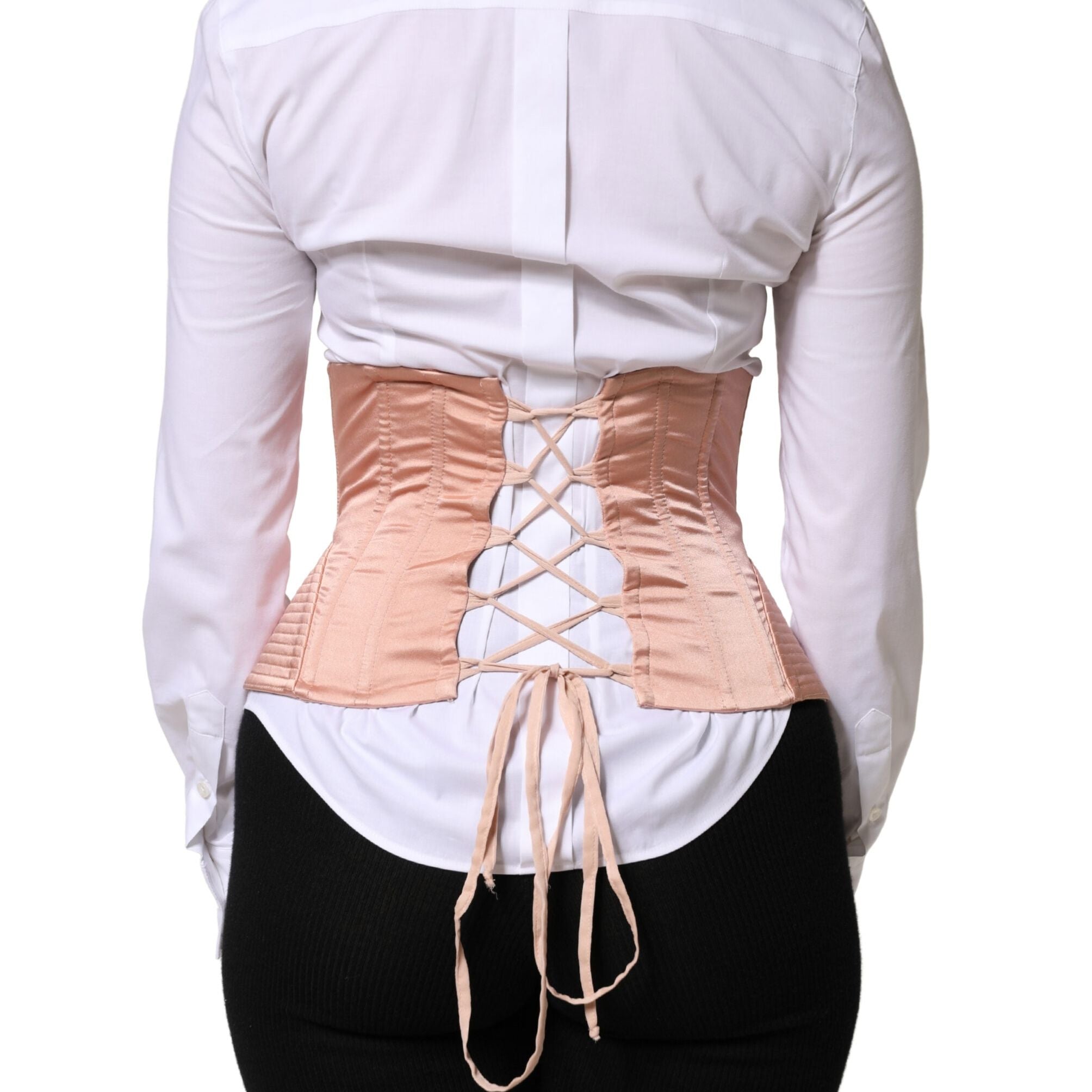 Dolce & Gabbana Pale Pink Silk LaceUp Waist Cincher Corset Top