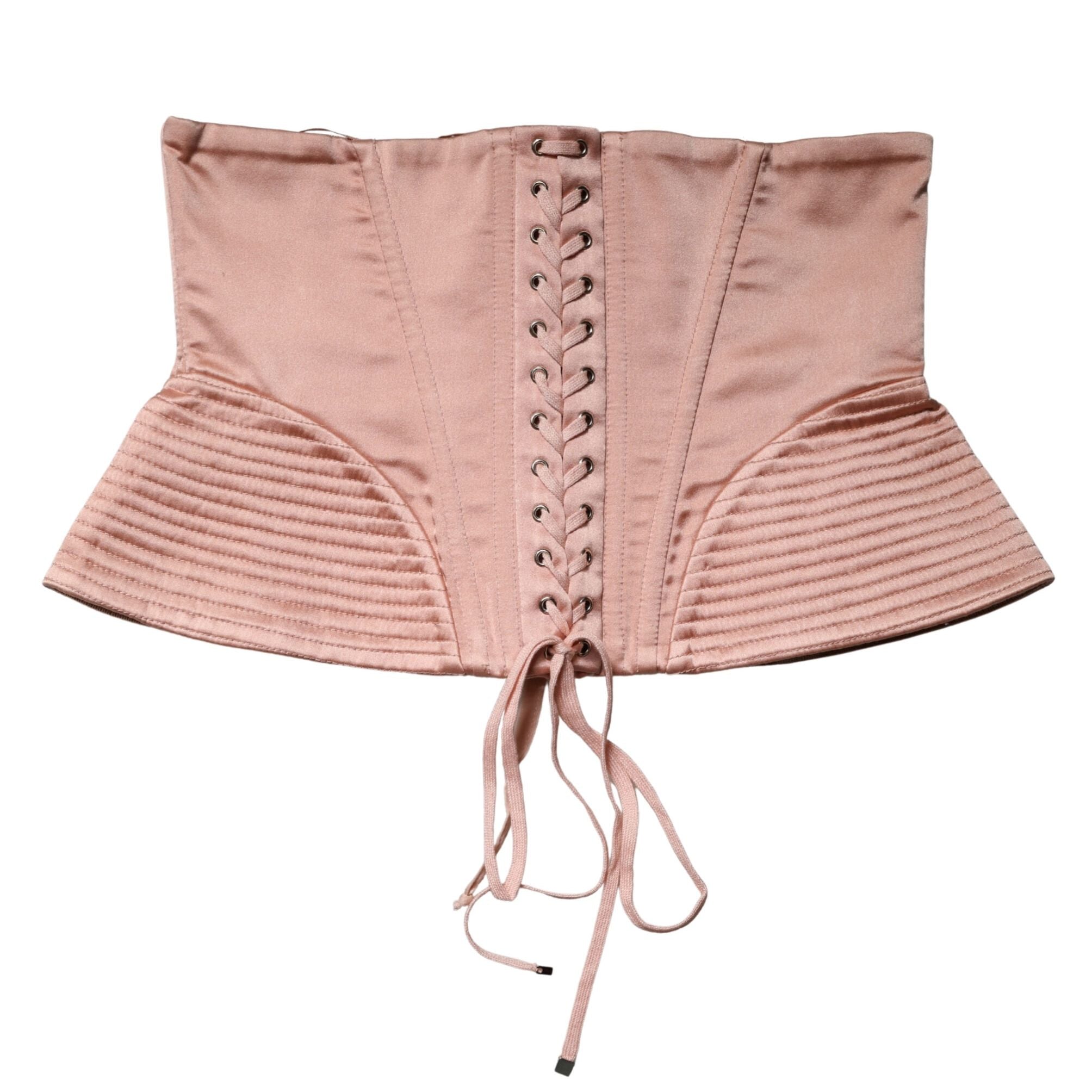Dolce & Gabbana Pale Pink Silk LaceUp Waist Cincher Corset Top