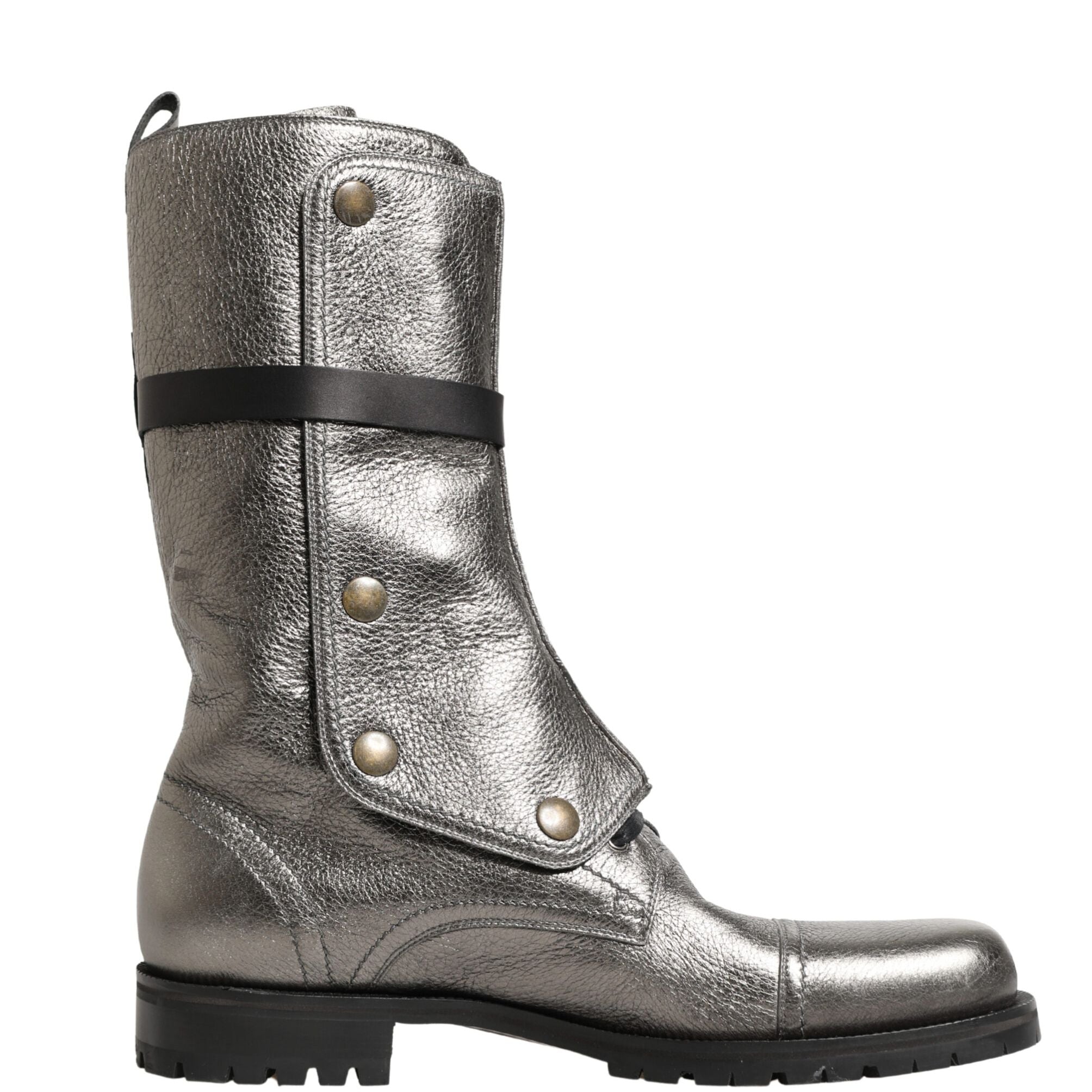 Dolce & Gabbana Metallic Leather Buckle Combat Boots Shoes