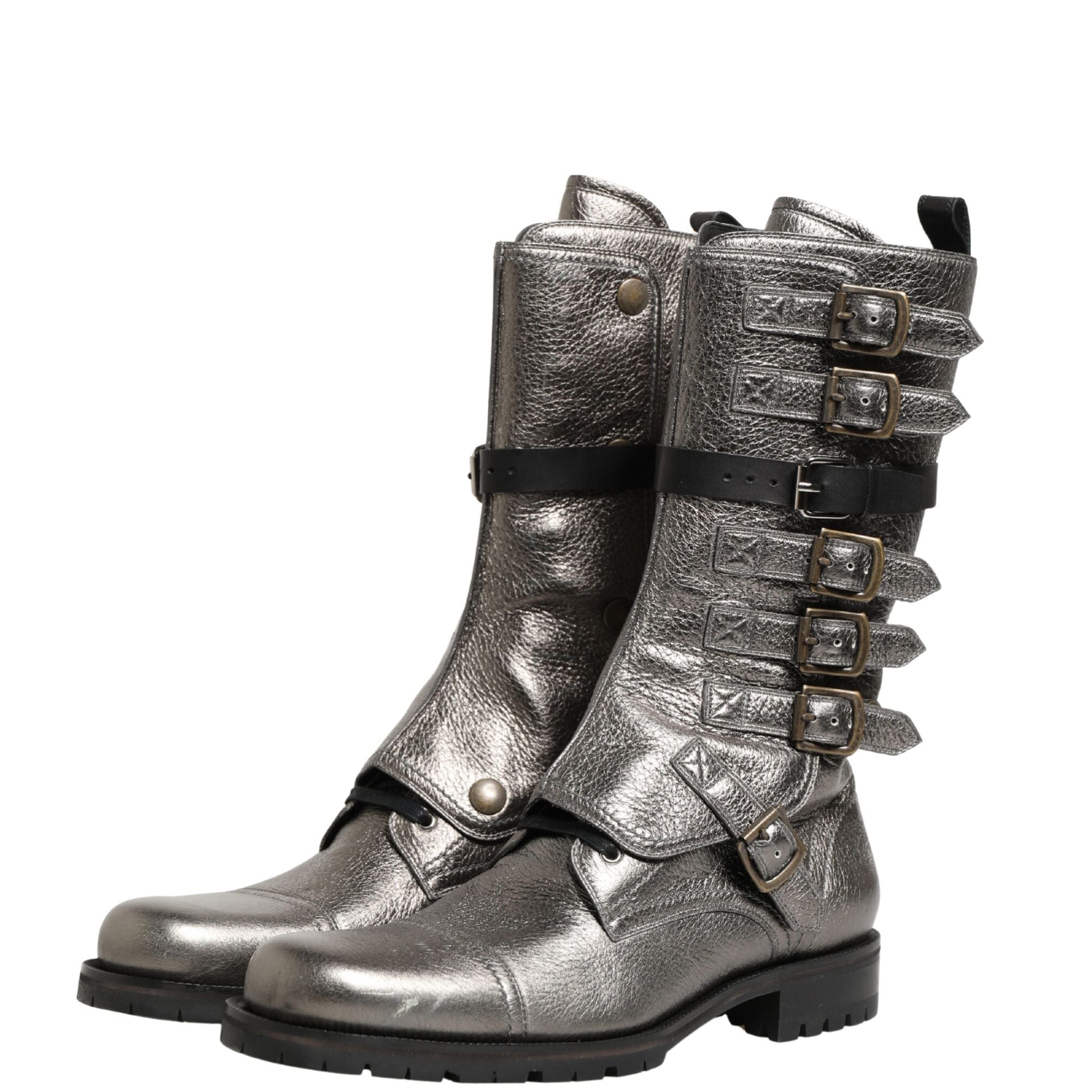 Dolce & Gabbana Metallic Leather Buckle Combat Boots Shoes