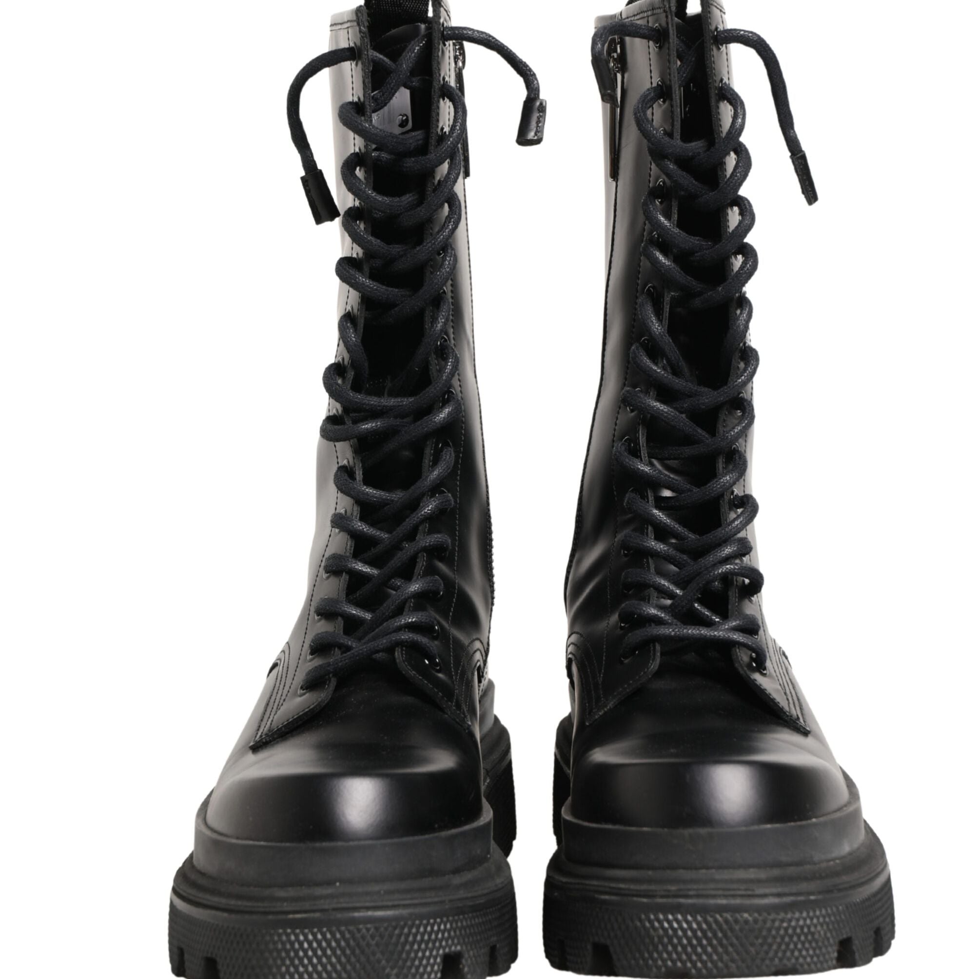Dolce & Gabbana Black Leather Trek Sole Combat Boots Shoes