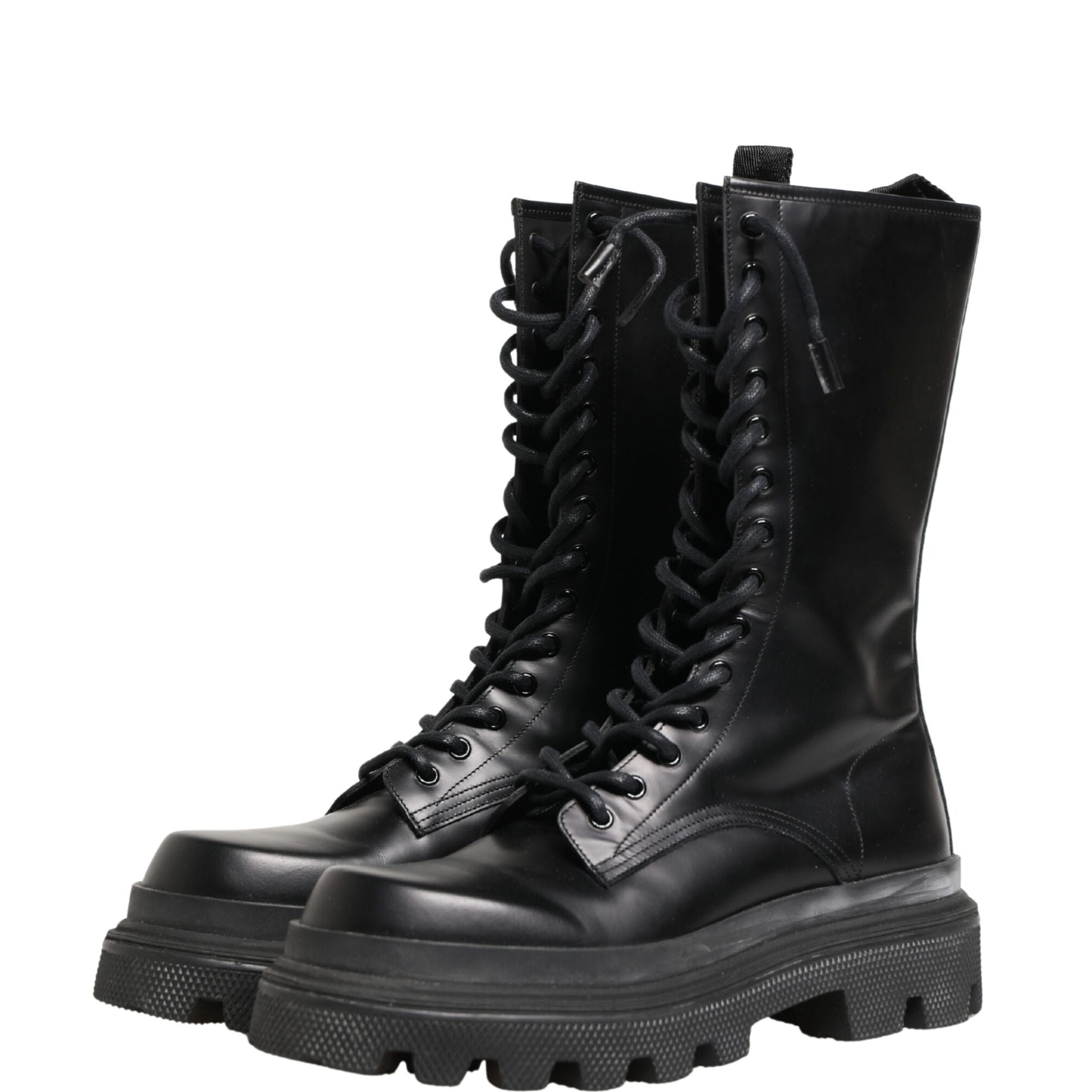 Dolce & Gabbana Black Leather Trek Sole Combat Boots Shoes