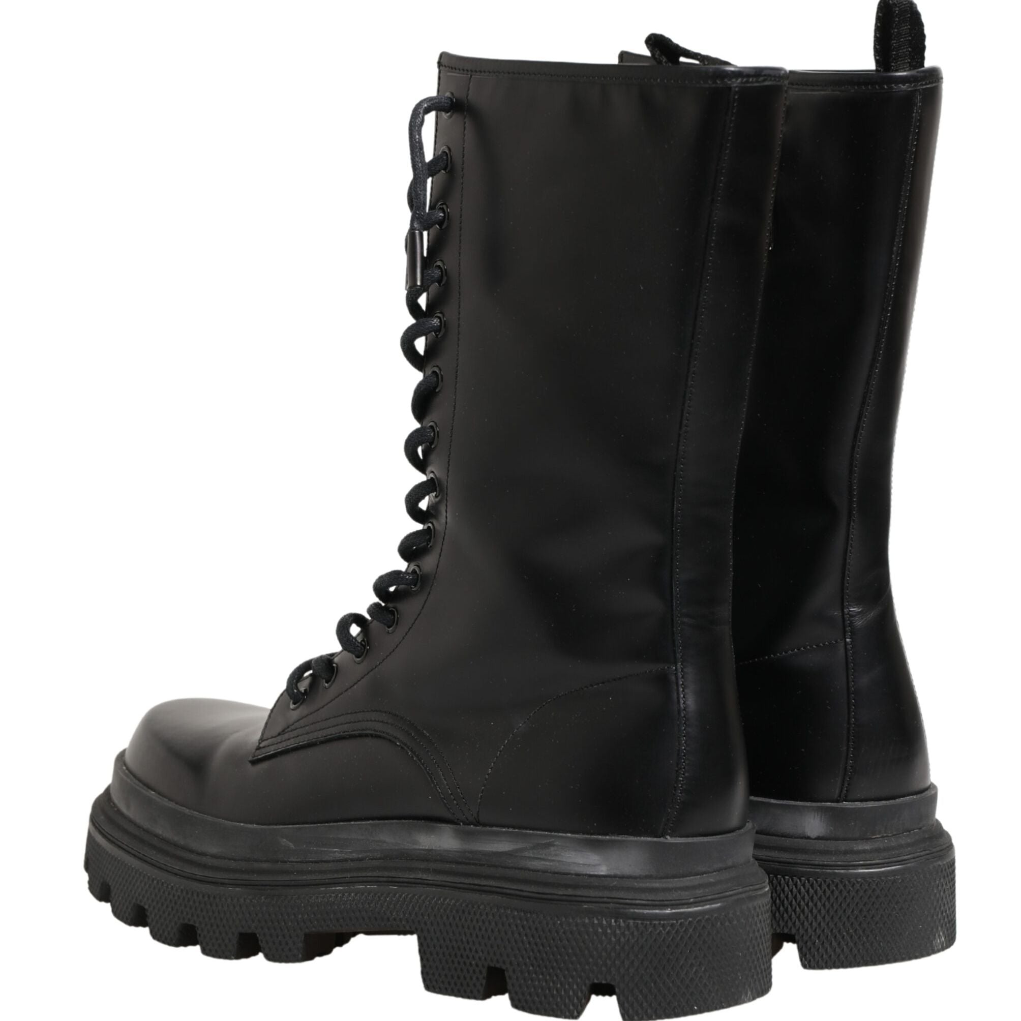 Dolce & Gabbana Black Leather Trek Sole Combat Boots Shoes