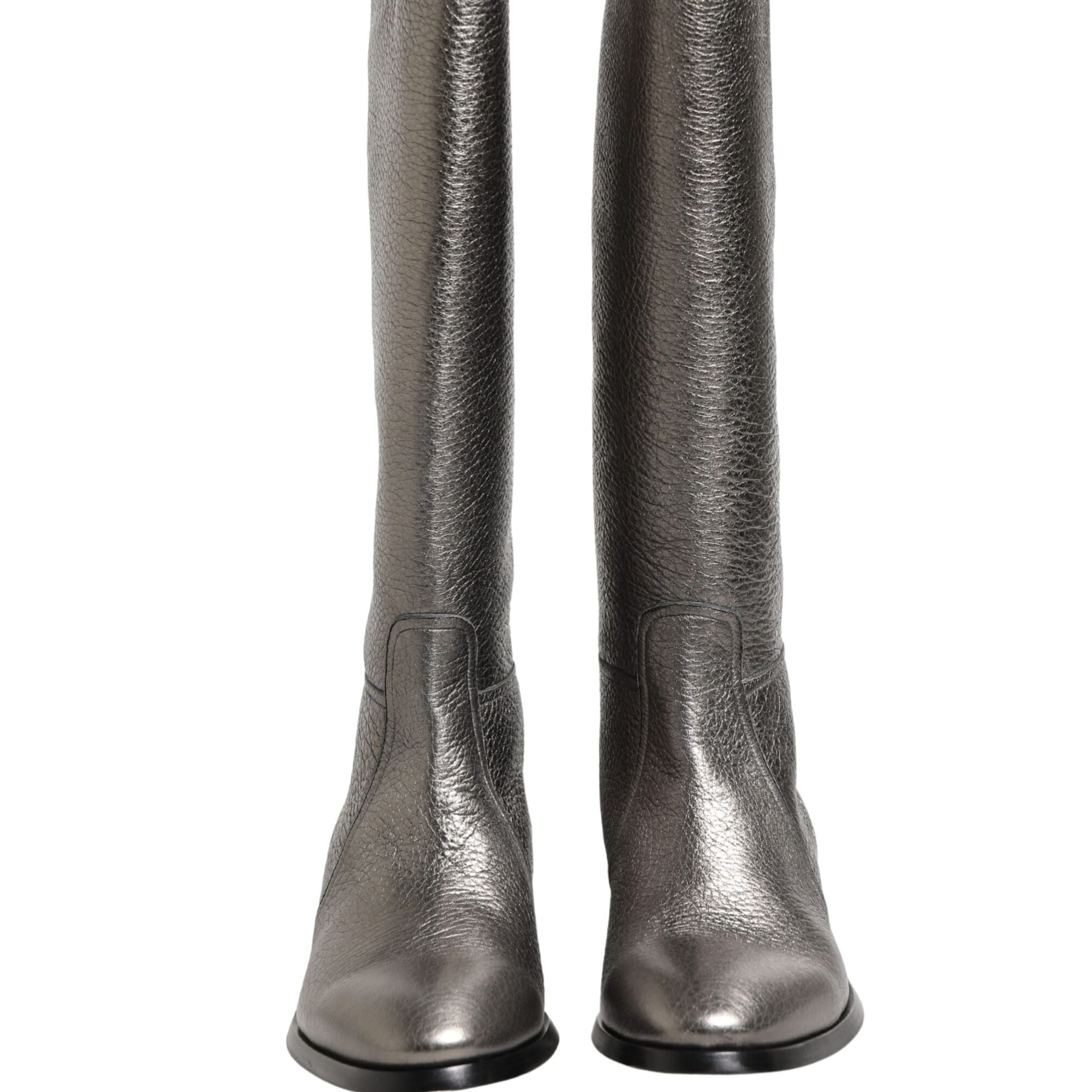 Dolce & Gabbana Metallic Silver Leather Knee High Boots Shoes